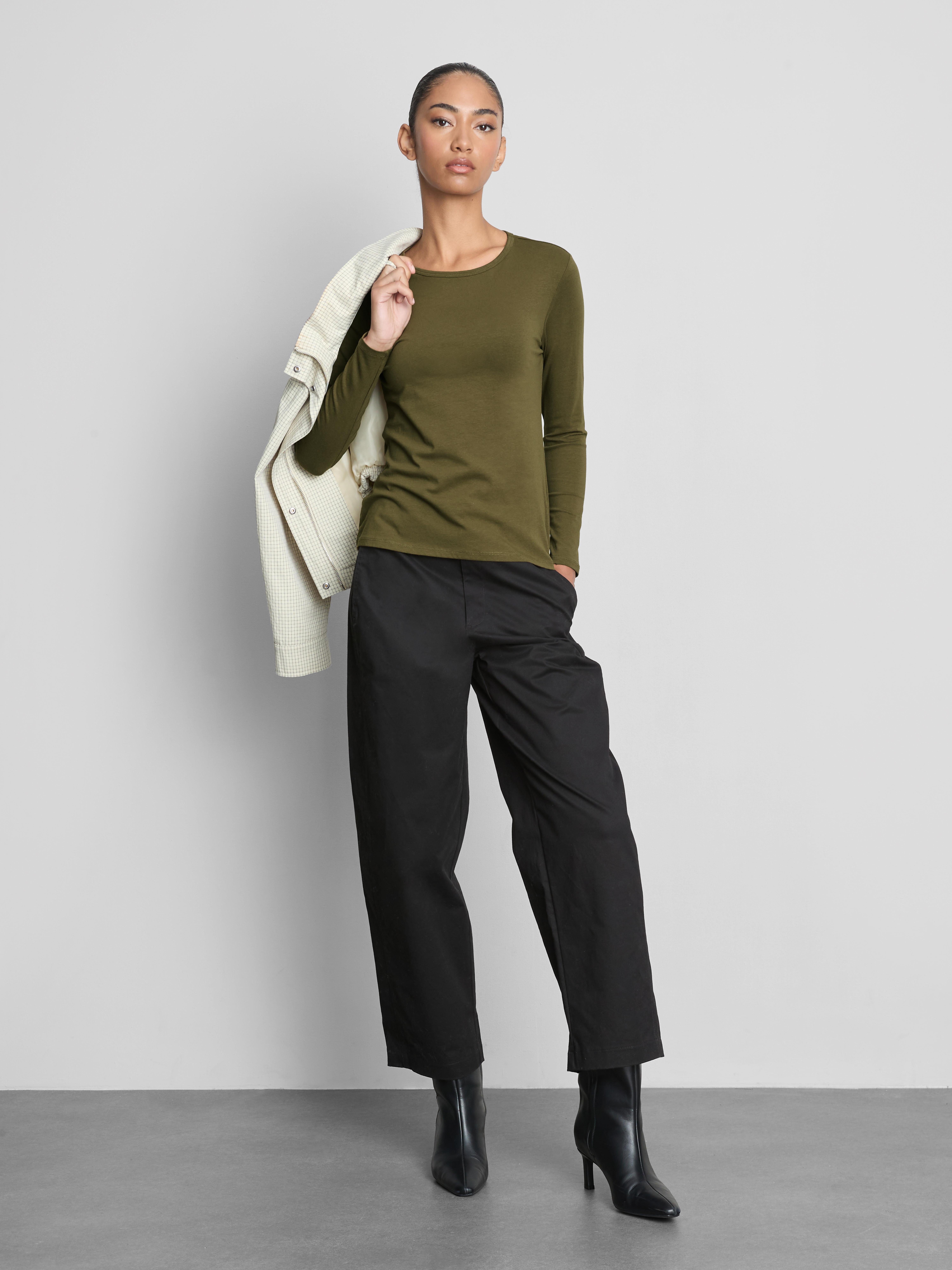 Cotton-Rich Stretch Long-Sleeve Crewneck Top