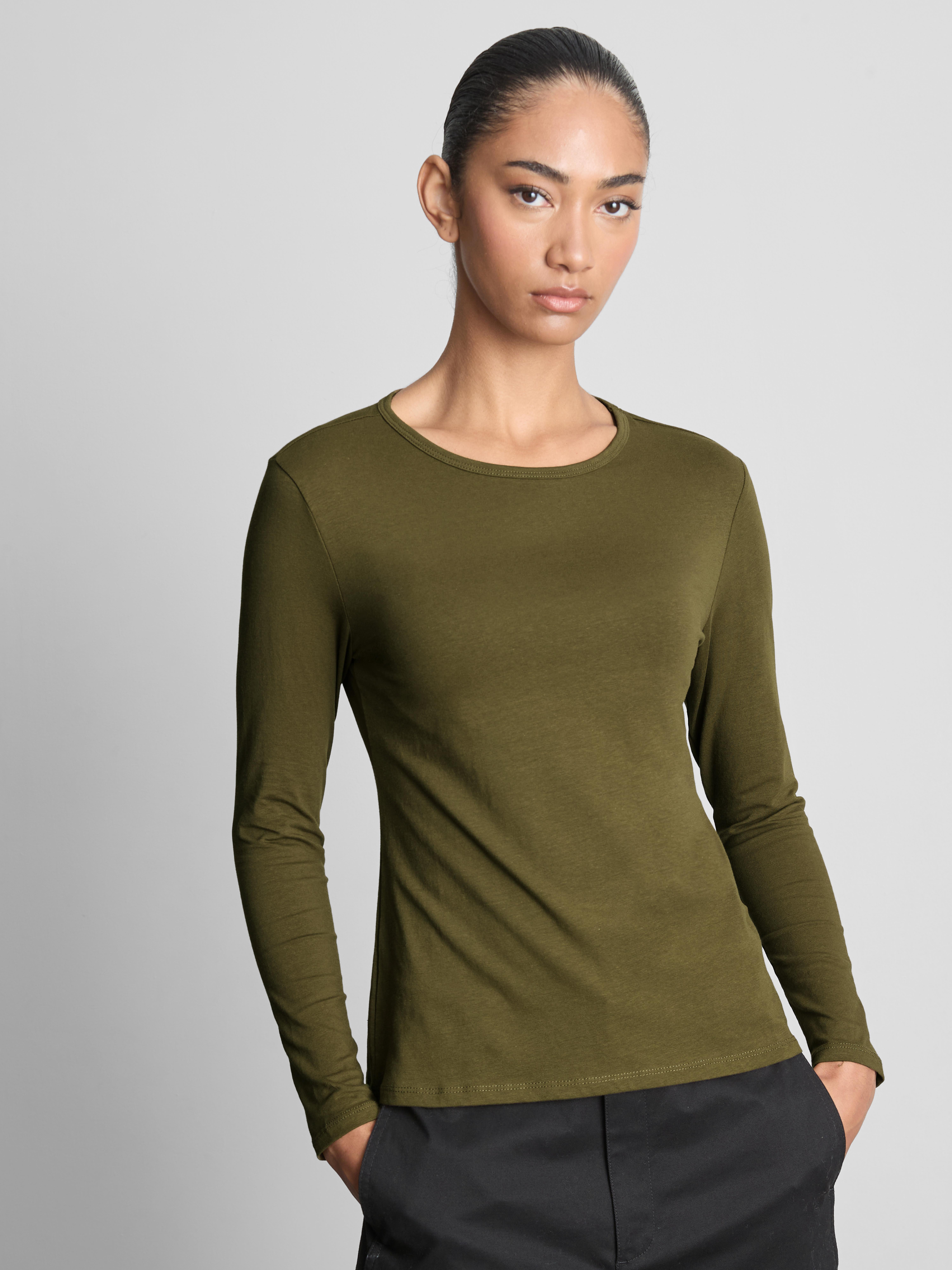 Cotton-Rich Stretch Long-Sleeve Crewneck Top
