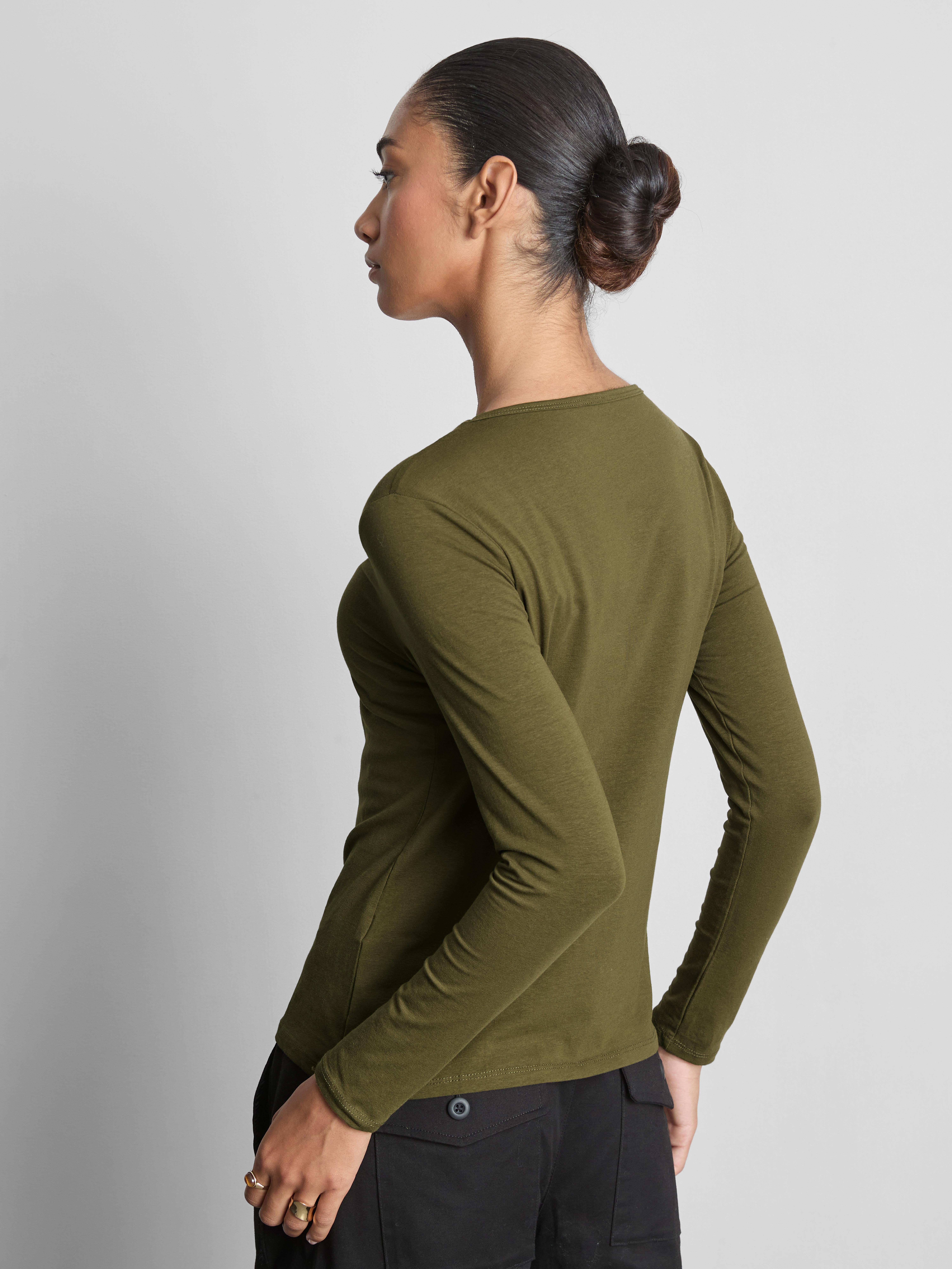 Cotton-Rich Stretch Long-Sleeve Crewneck Top