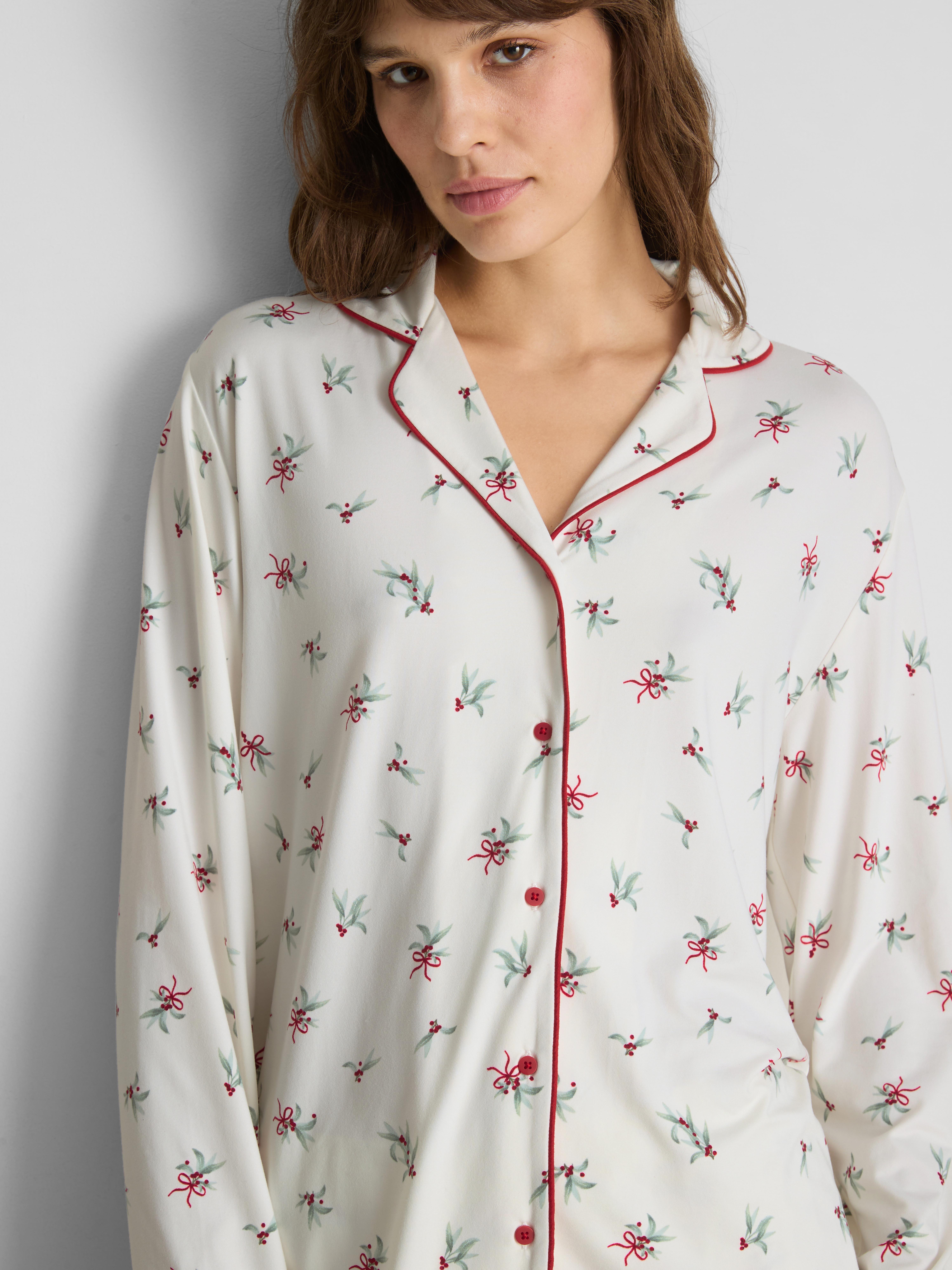 Pijama estilo Boyfriend condizer Natal azevinho mulher - Creme - Mulher ...