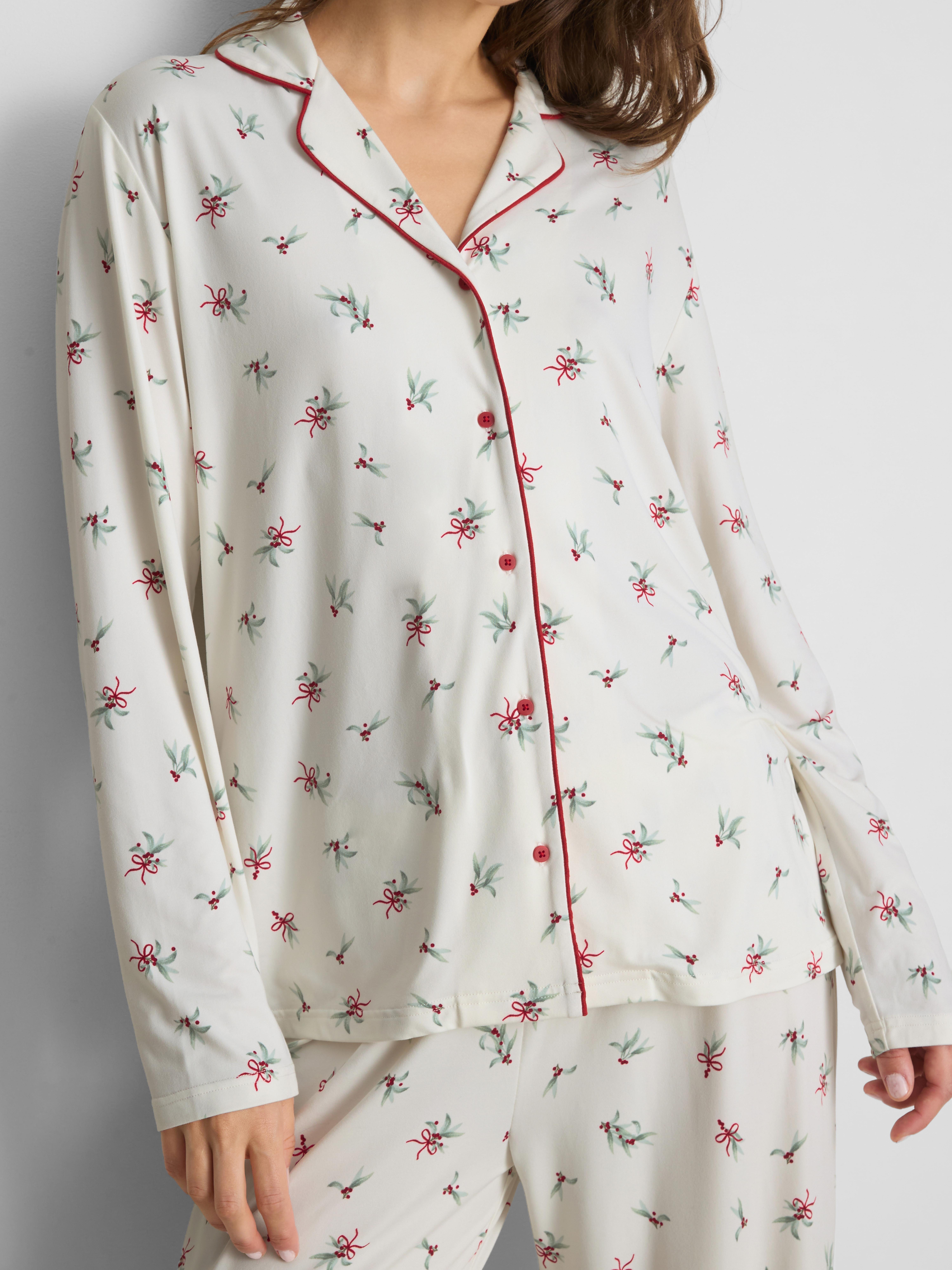 Pijama estilo Boyfriend condizer Natal azevinho mulher - Creme - Mulher ...