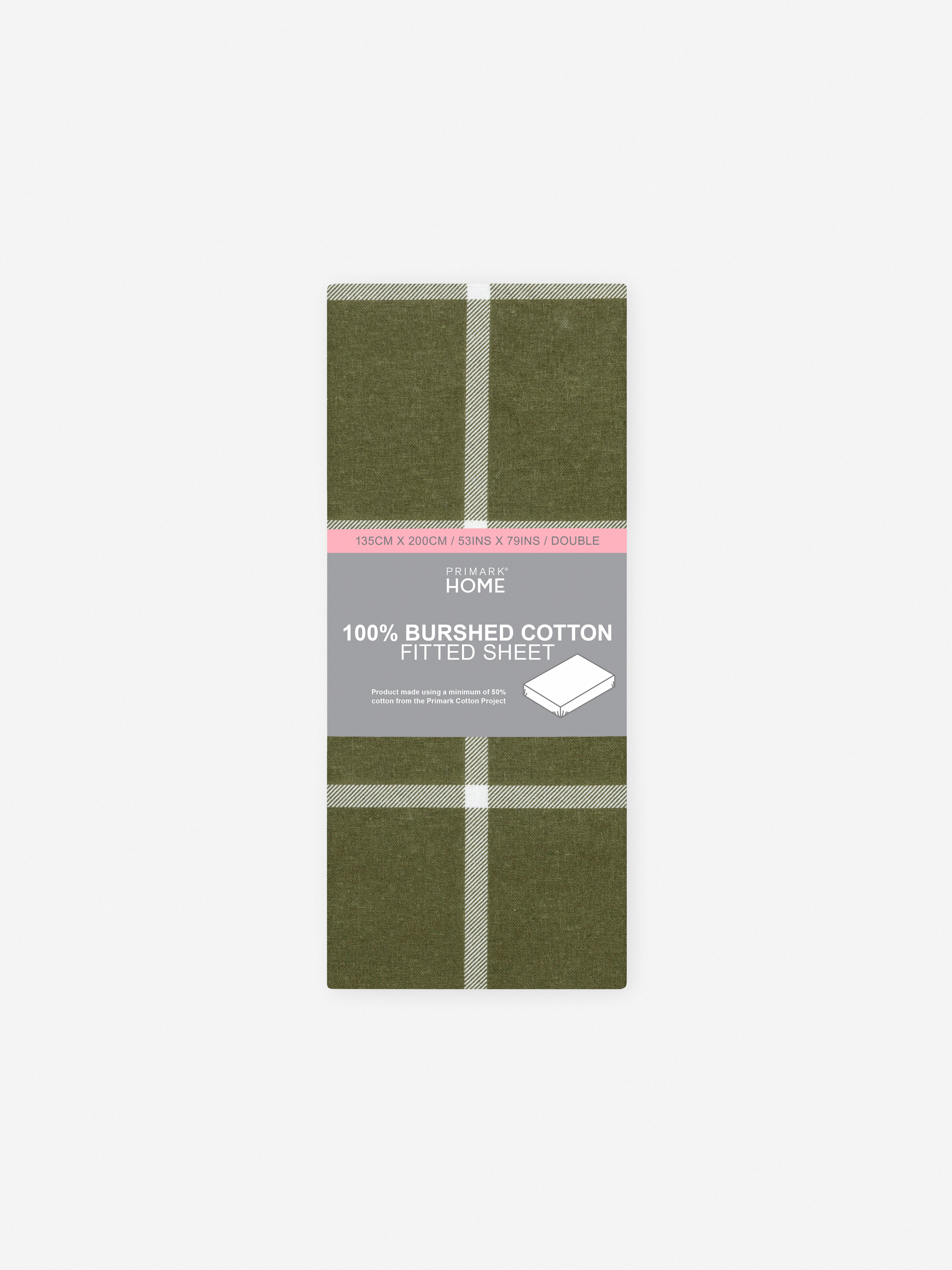 Brushed Pure Cotton Check Double Fitted Sheet