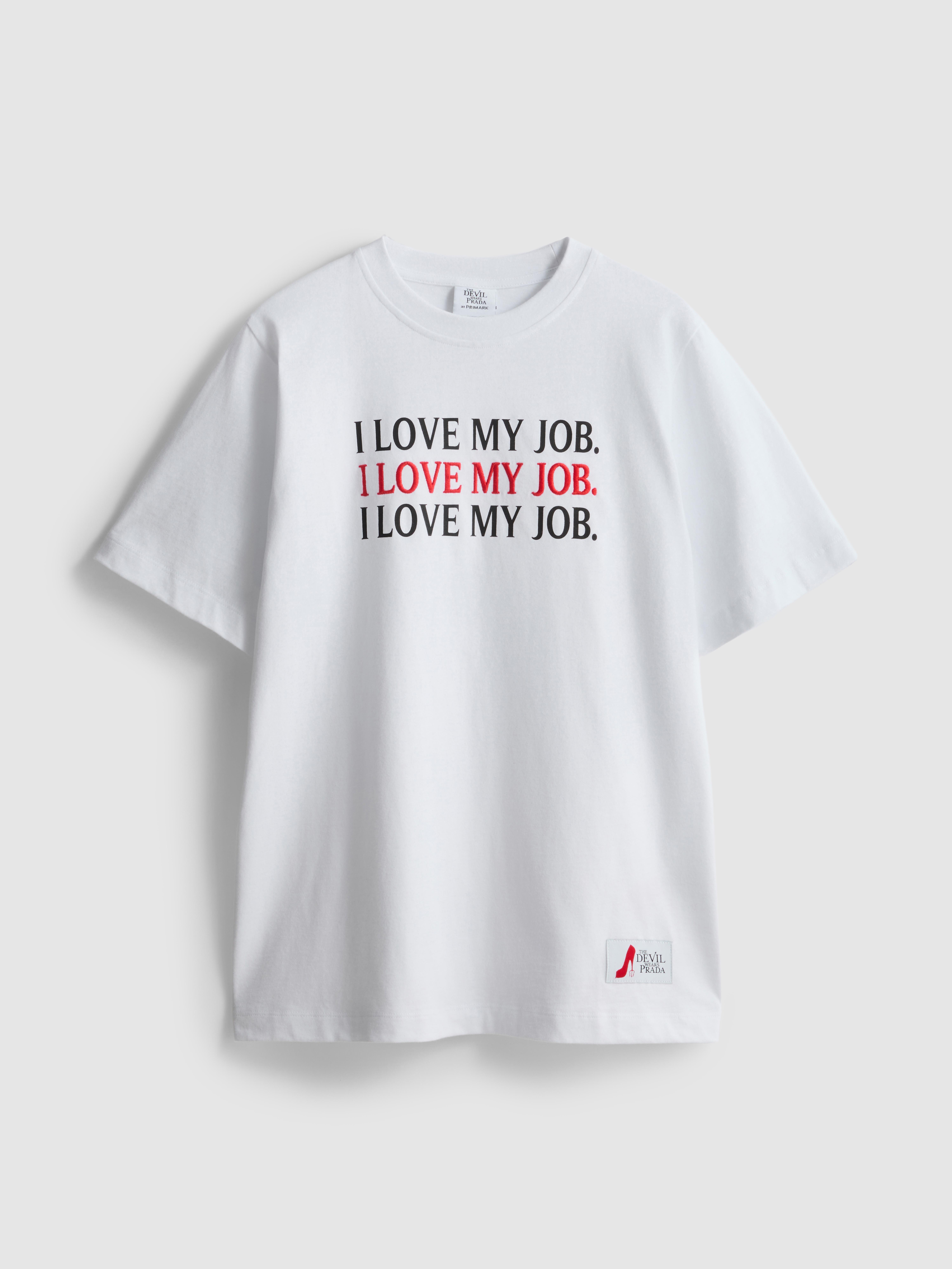 „Der Teufel trägt Prada“ Baumwoll-T-Shirt mit Slogan