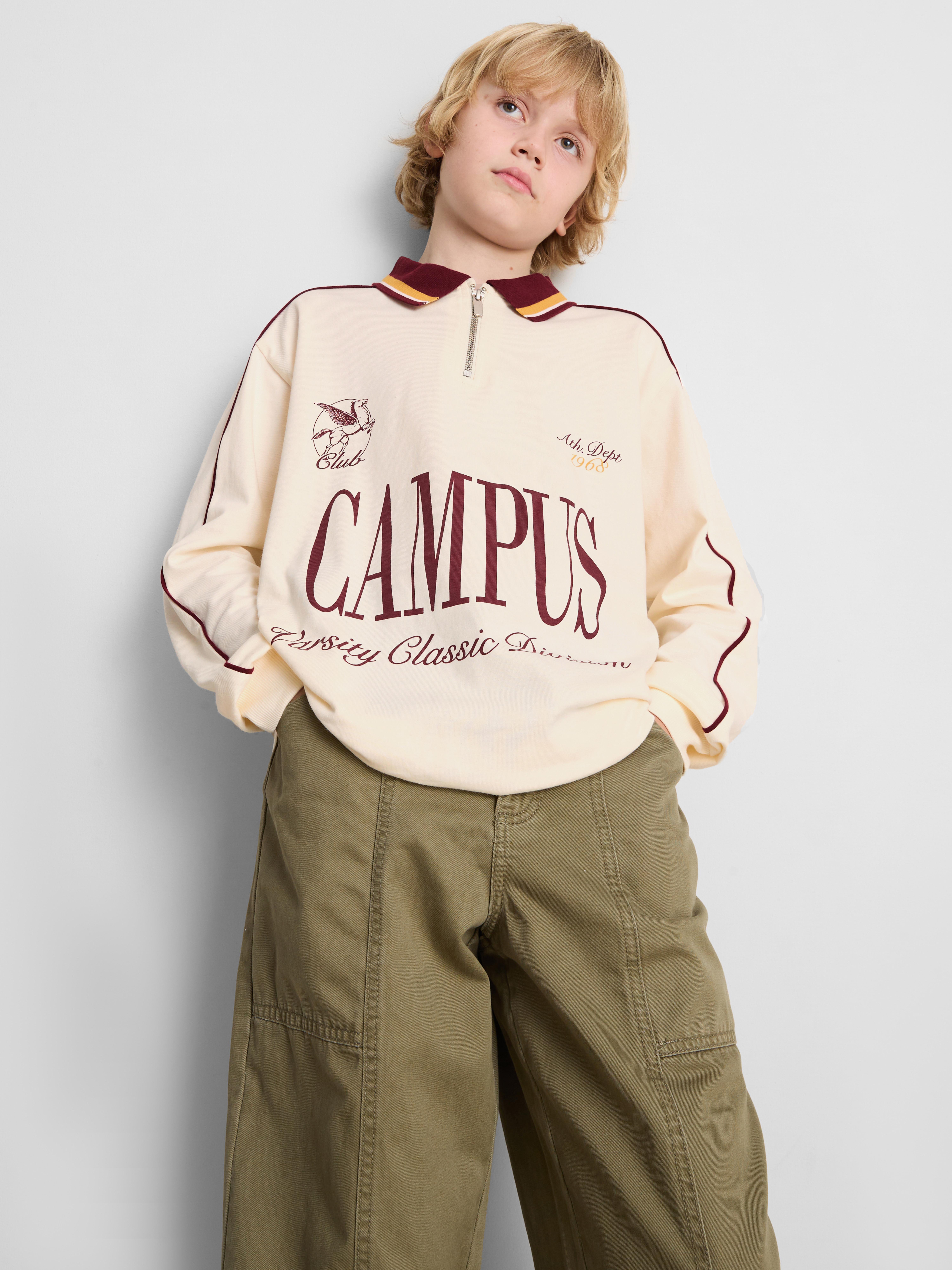 7-15yrs | Pure Cotton Quarter-Zip T-Shirt