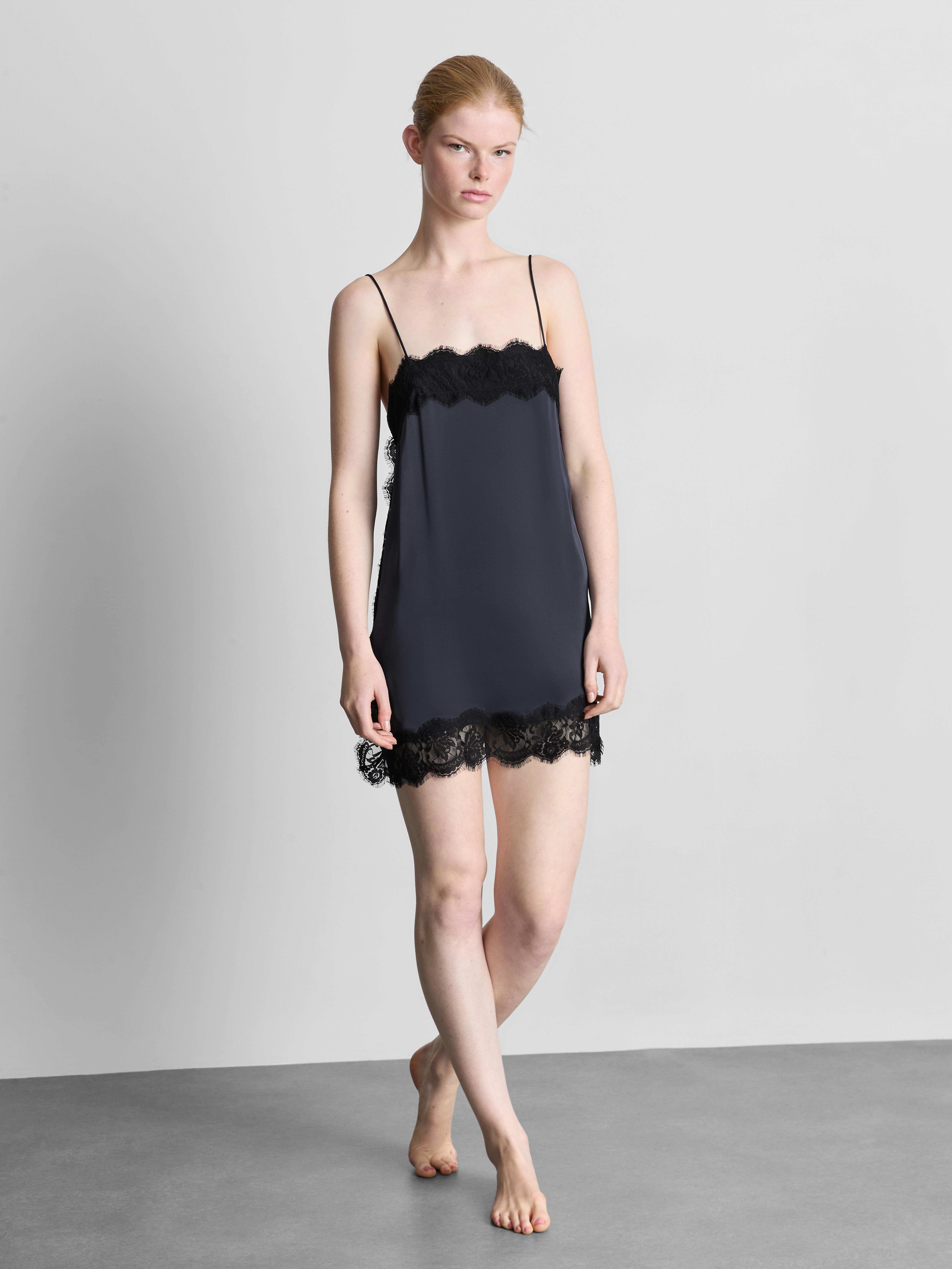 The Edit Satin Lace Slip Dress