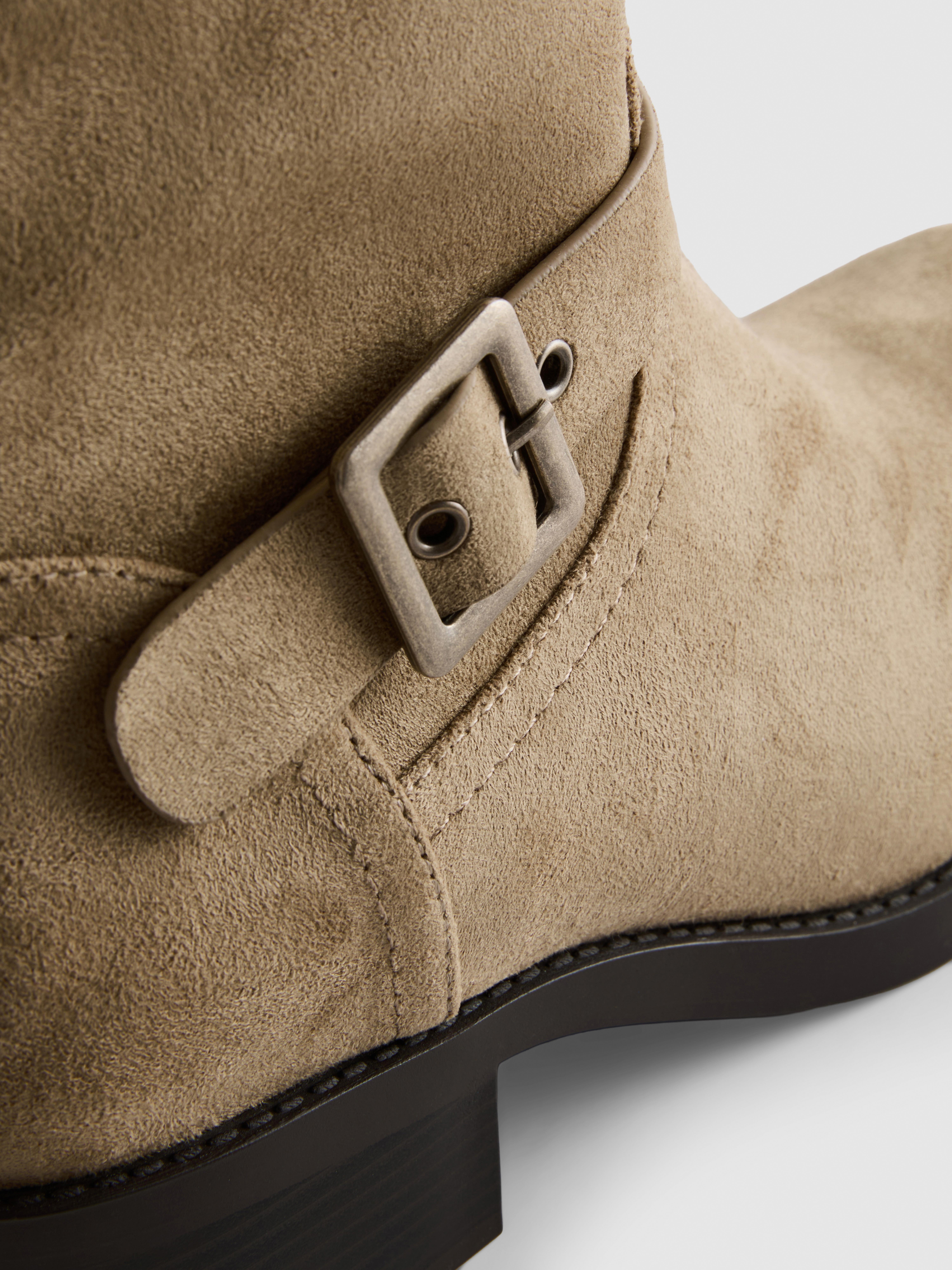 Faux Suede Mid-Calf Biker Boots