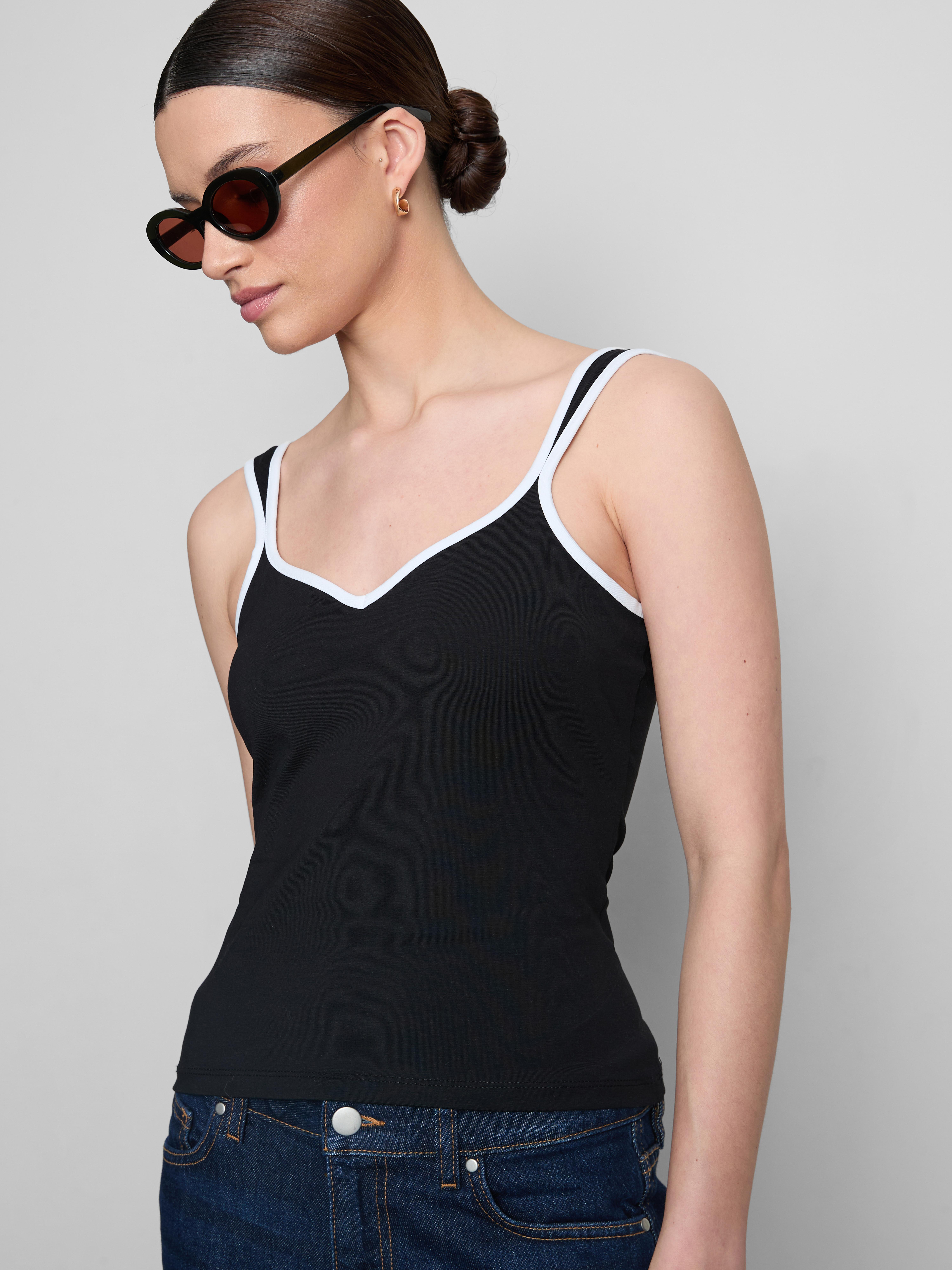Women's Black Cotton-Rich Sweetheart Tank Top | Primark