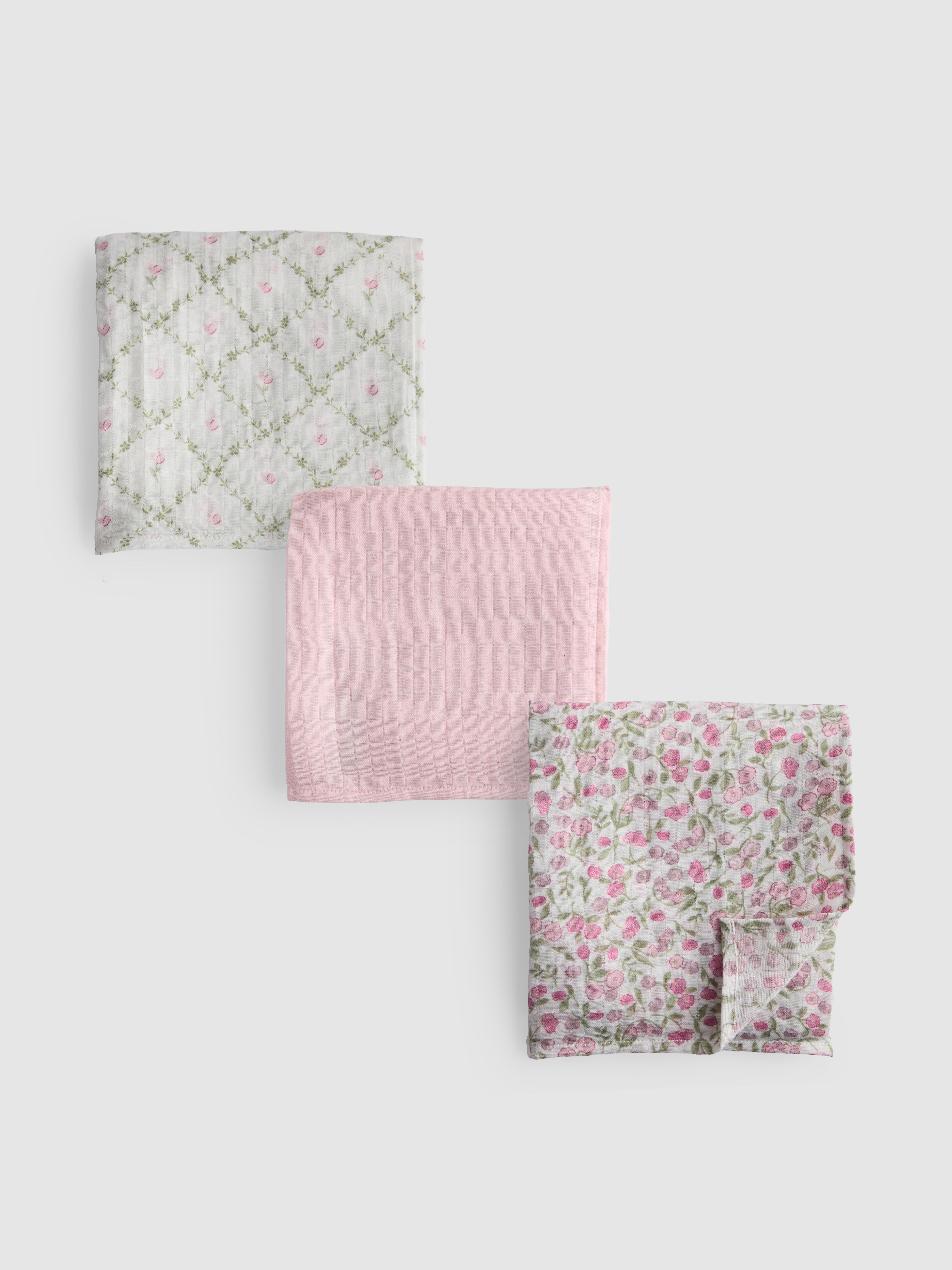 3pk Pure Cotton Floral Muslin Squares