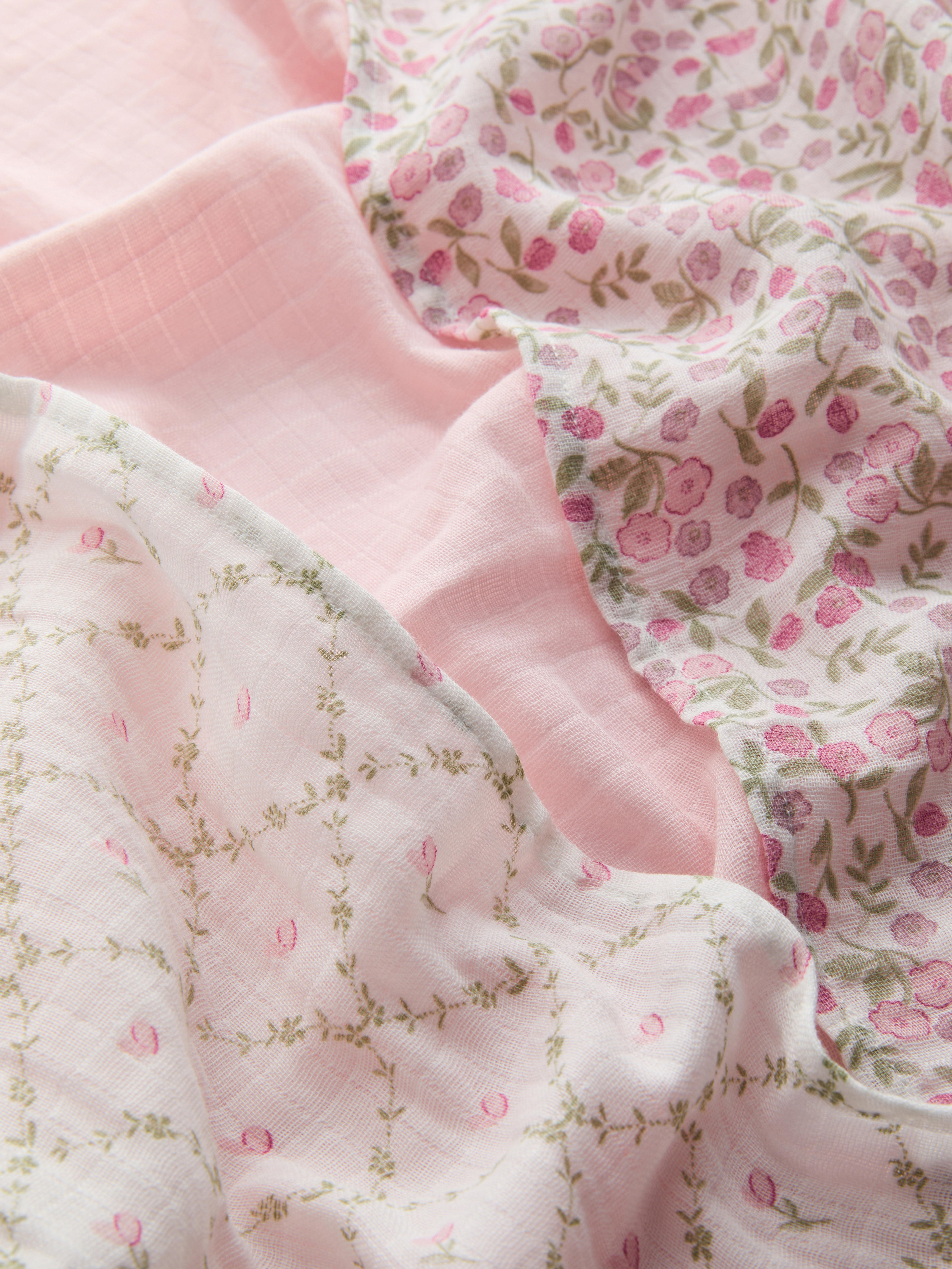 3pk Pure Cotton Floral Muslin Squares