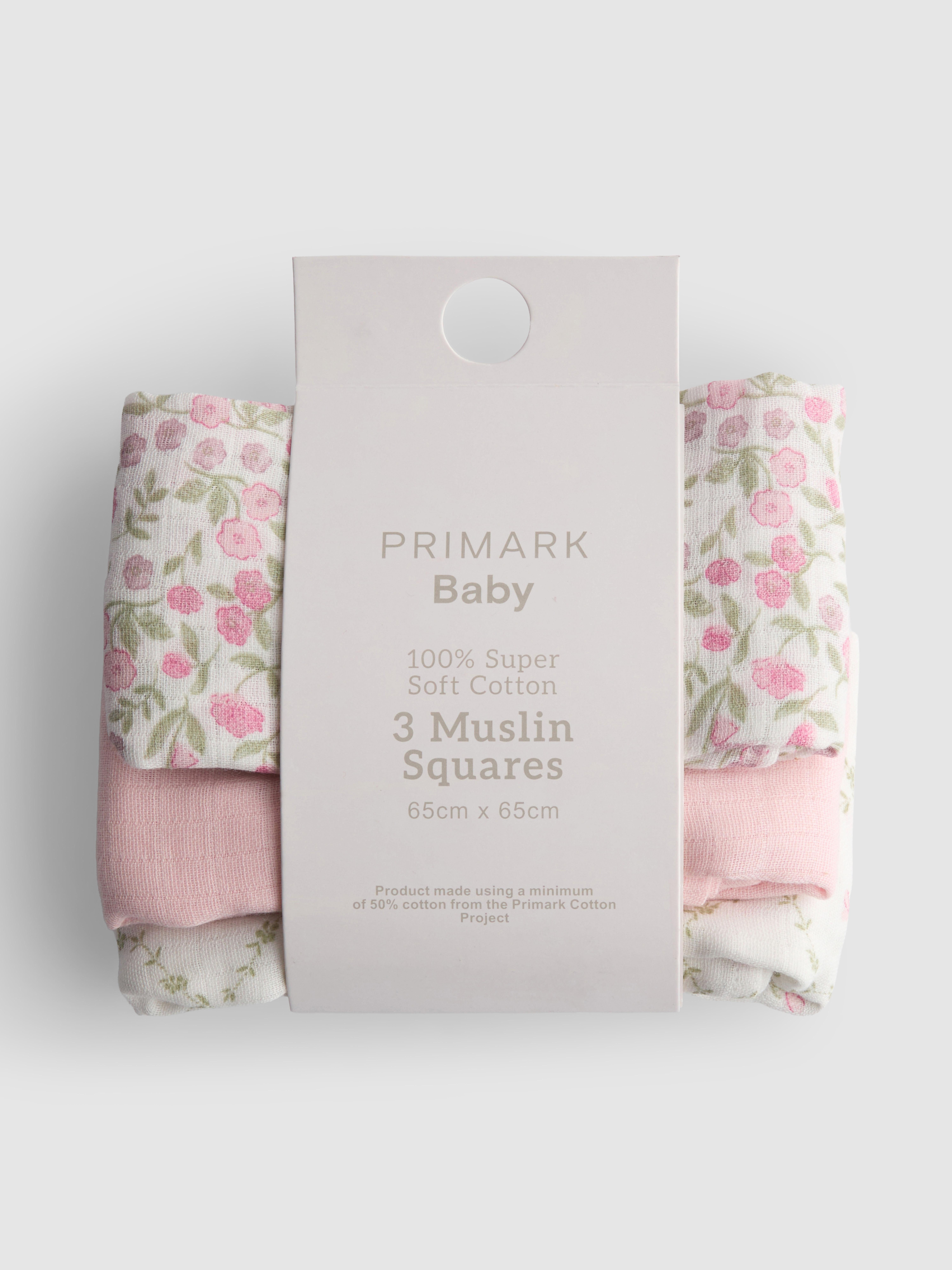 3pk Pure Cotton Floral Muslin Squares
