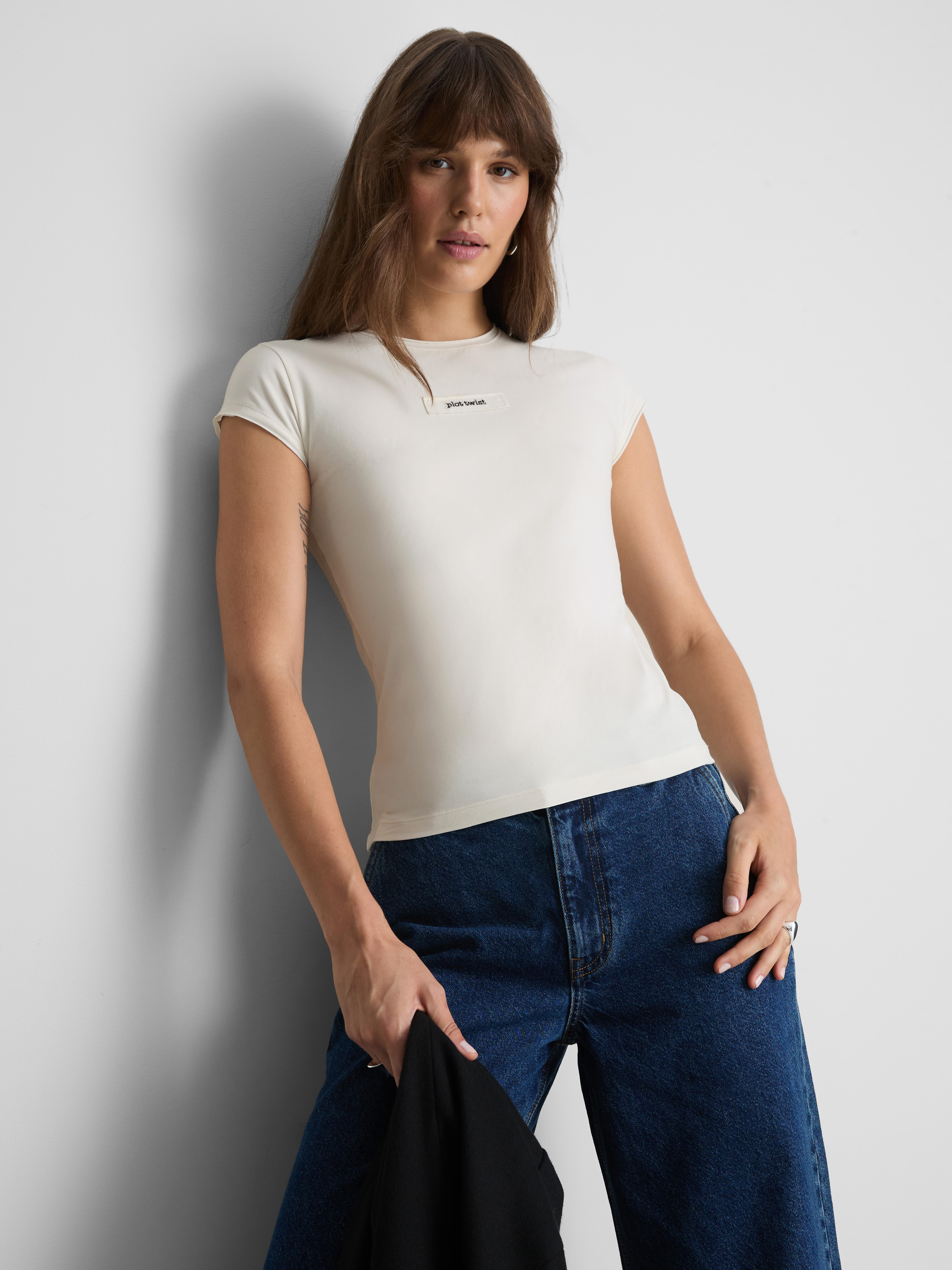 Paula Echevarría Cap-Sleeve Slogan Tee