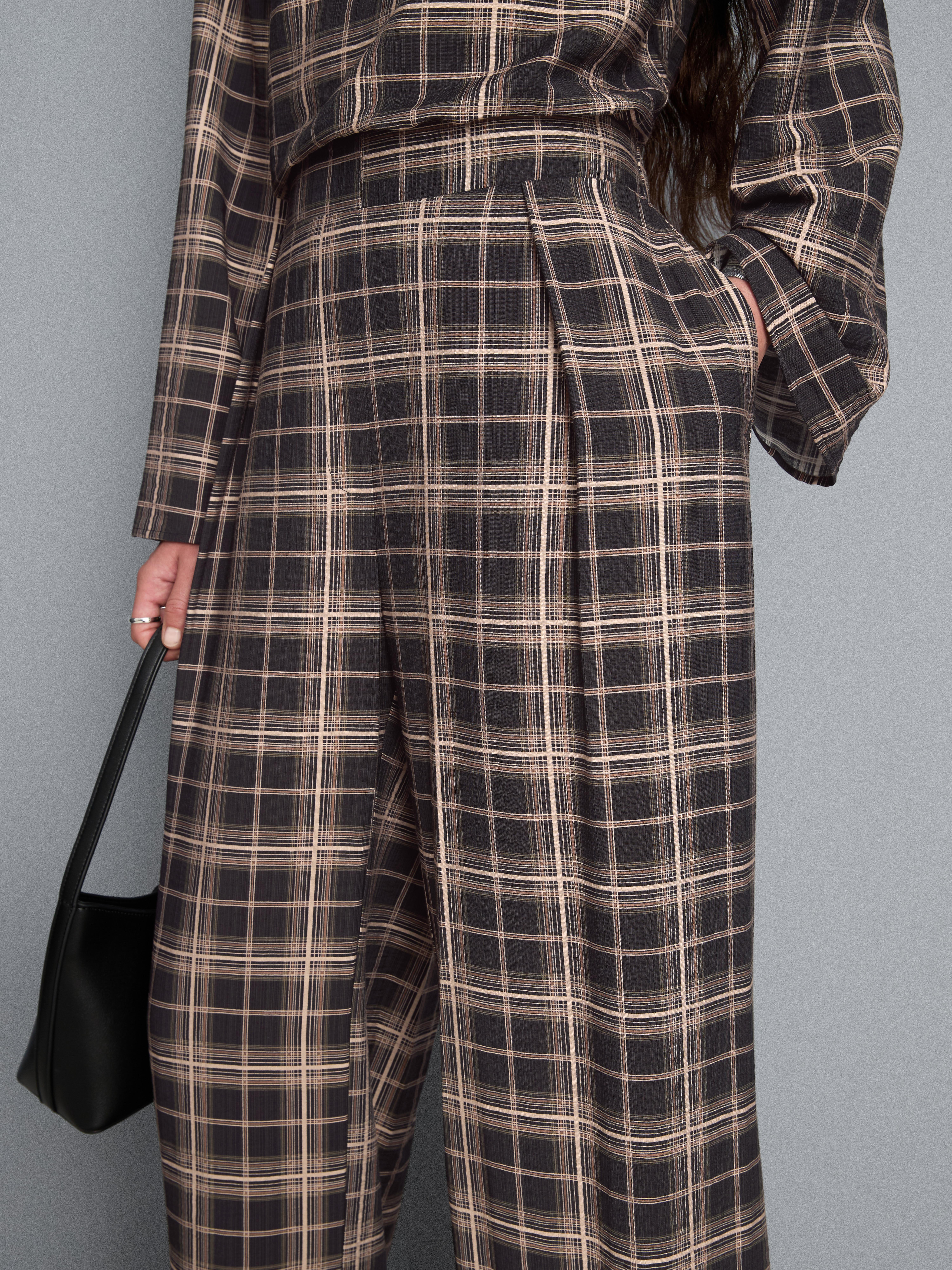Mid-Rise Checked Wide-Leg Pants