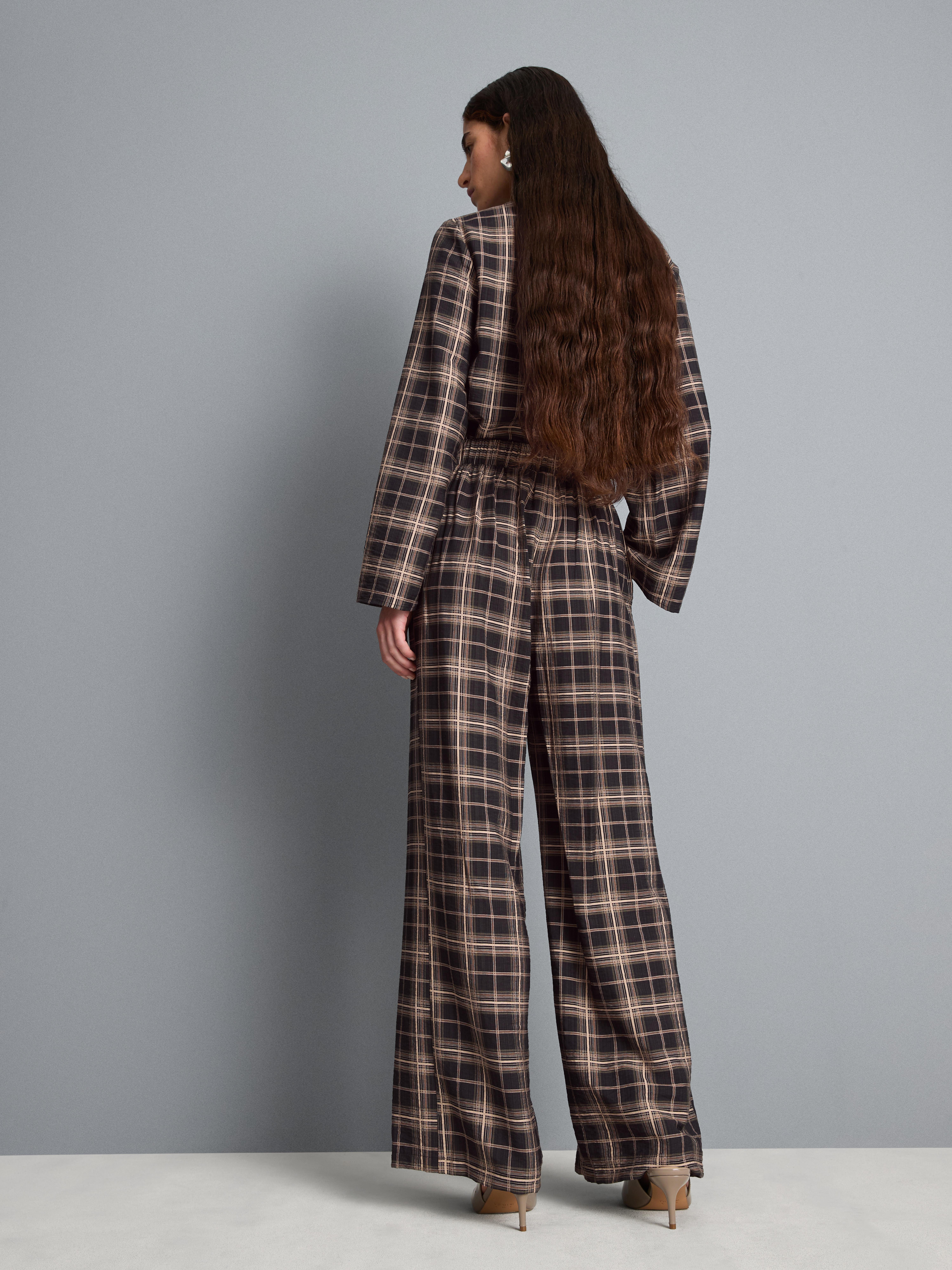 Mid-Rise Checked Wide-Leg Pants