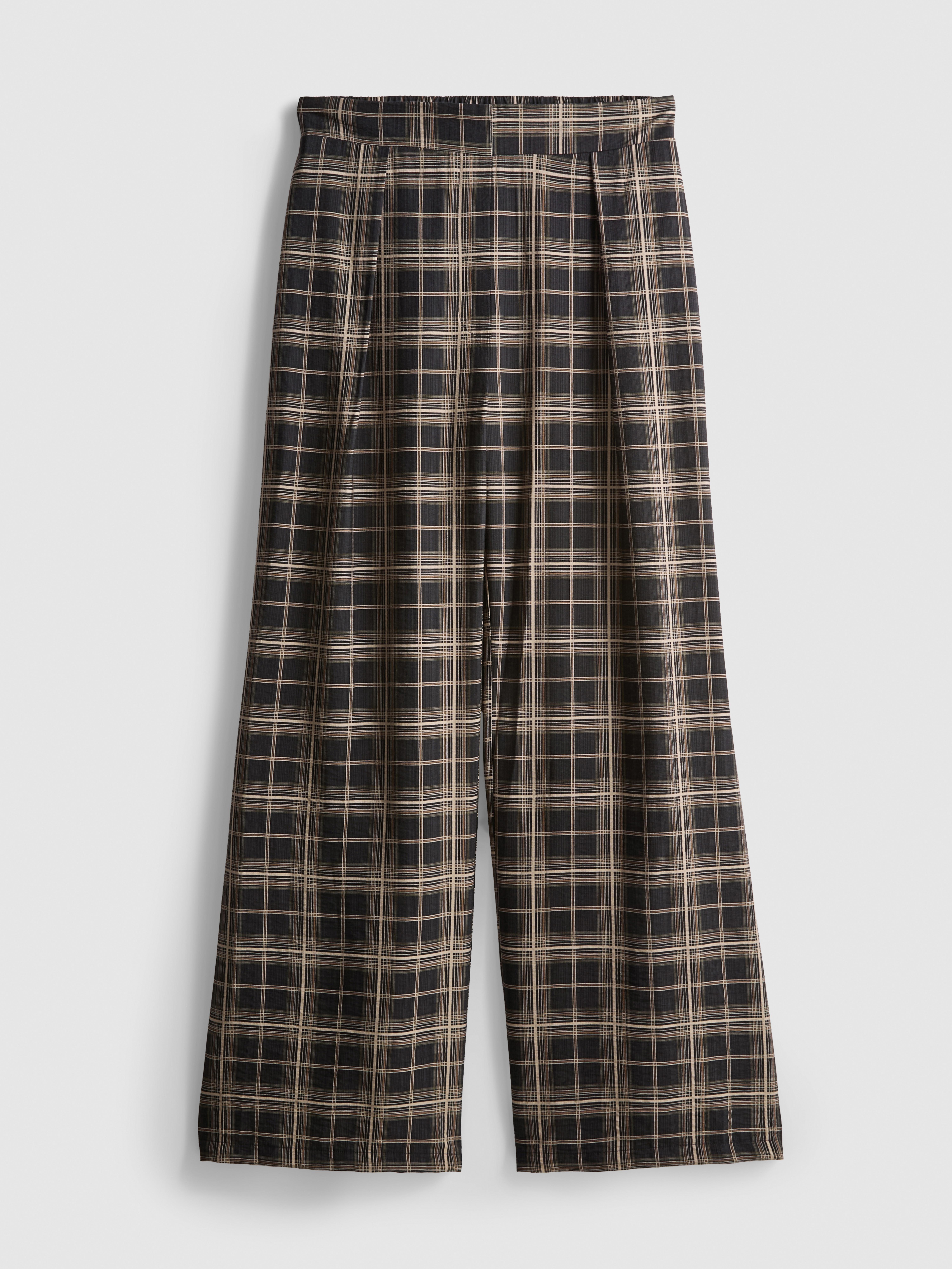 Mid-Rise Checked Wide-Leg Pants