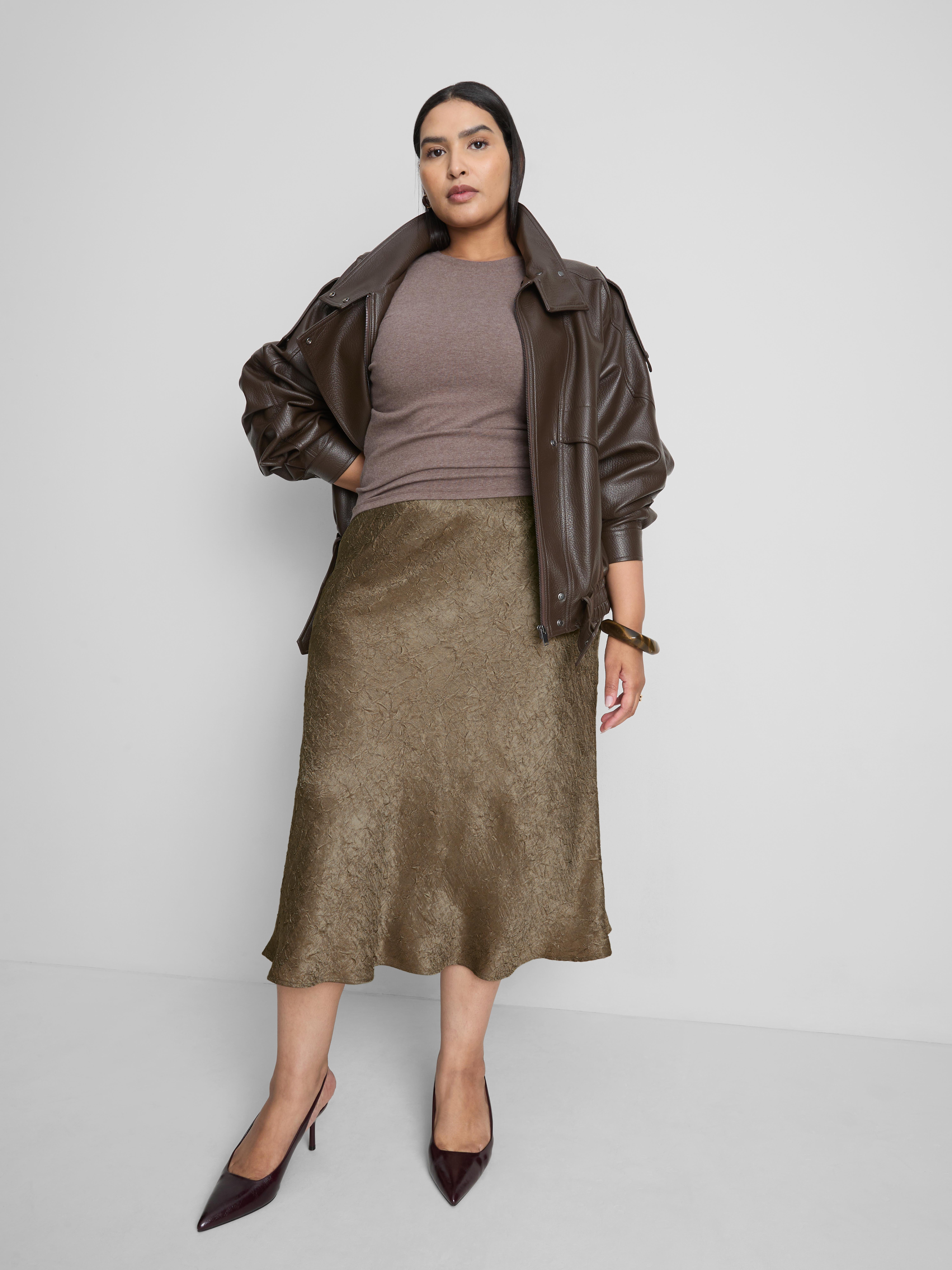 By Coleen Satin Crinkle Bias Cut Midi Skirt