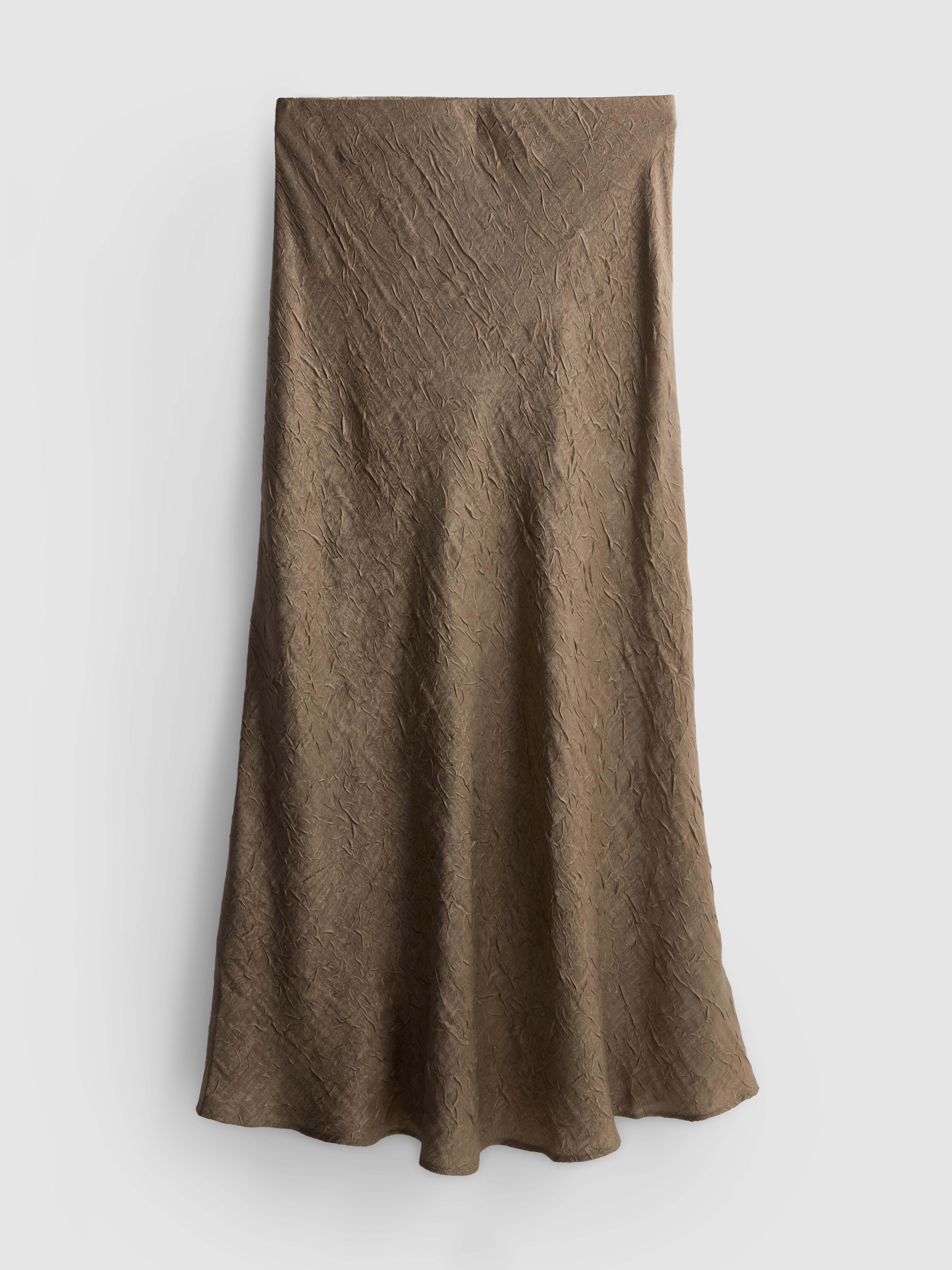 By Coleen Satin Crinkle Bias Cut Midi Skirt