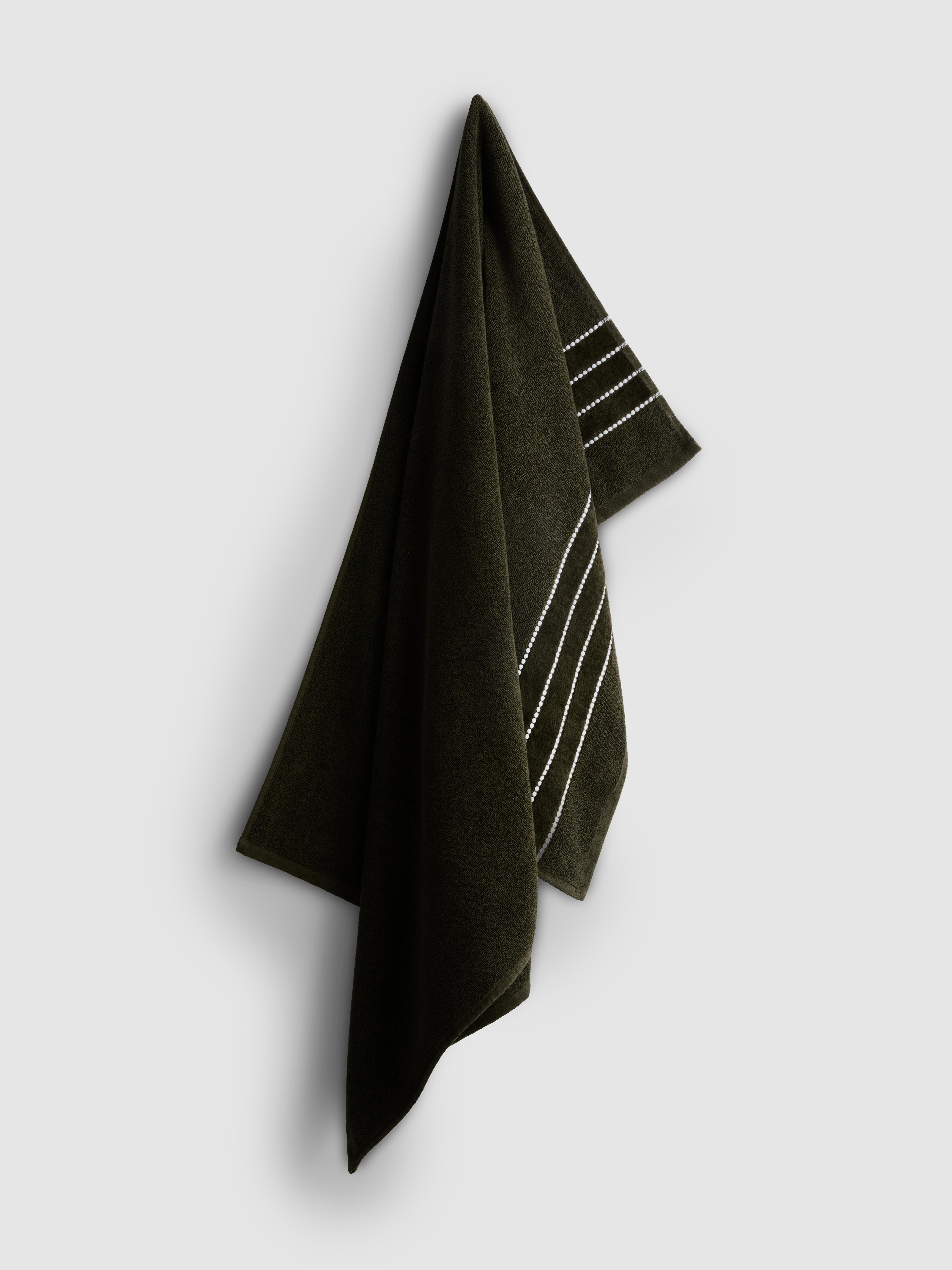 Pure Cotton Dot Stripe Bath Towel Dark Green