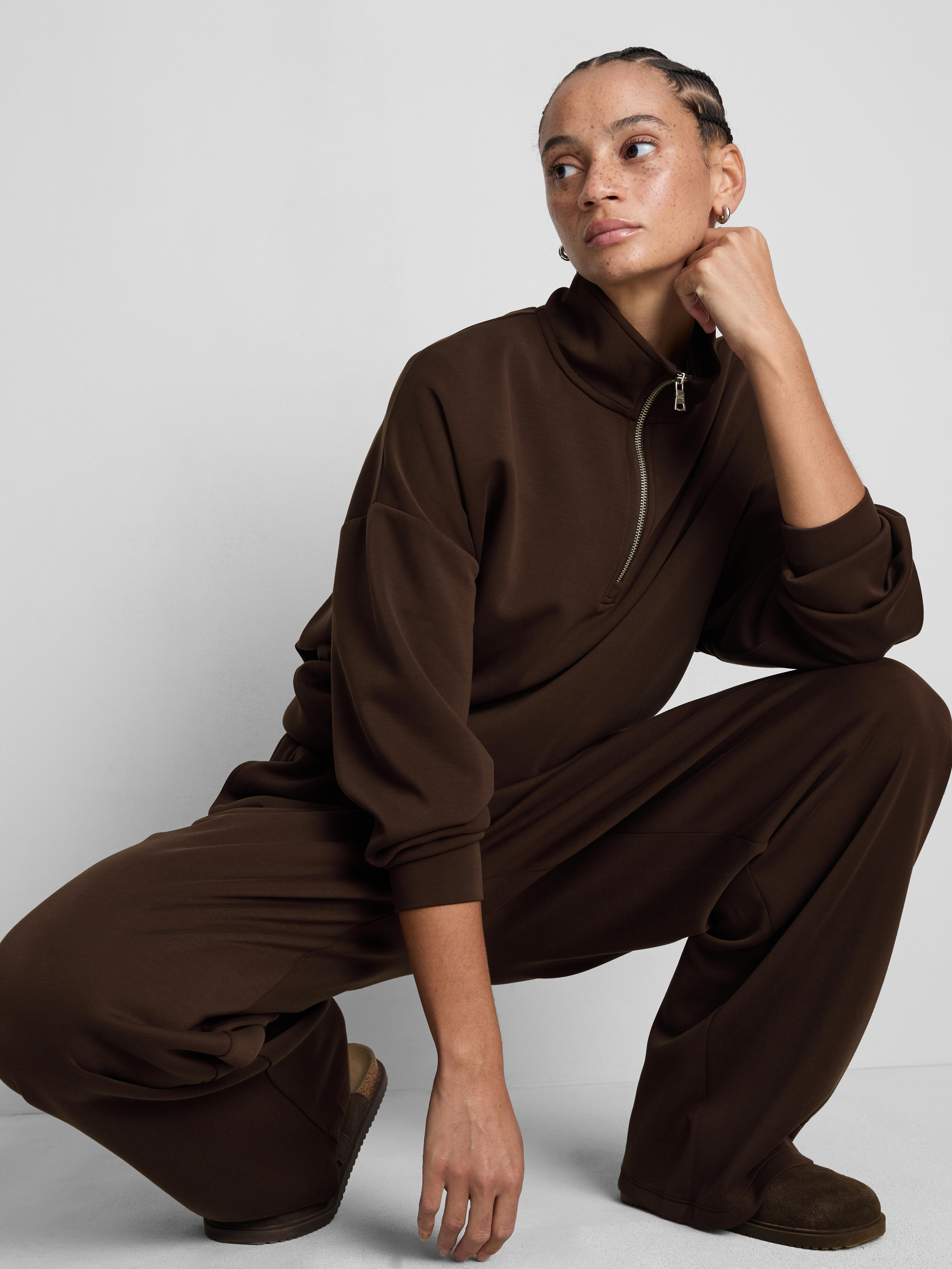 Sweatshirt van modalmix met halve rits