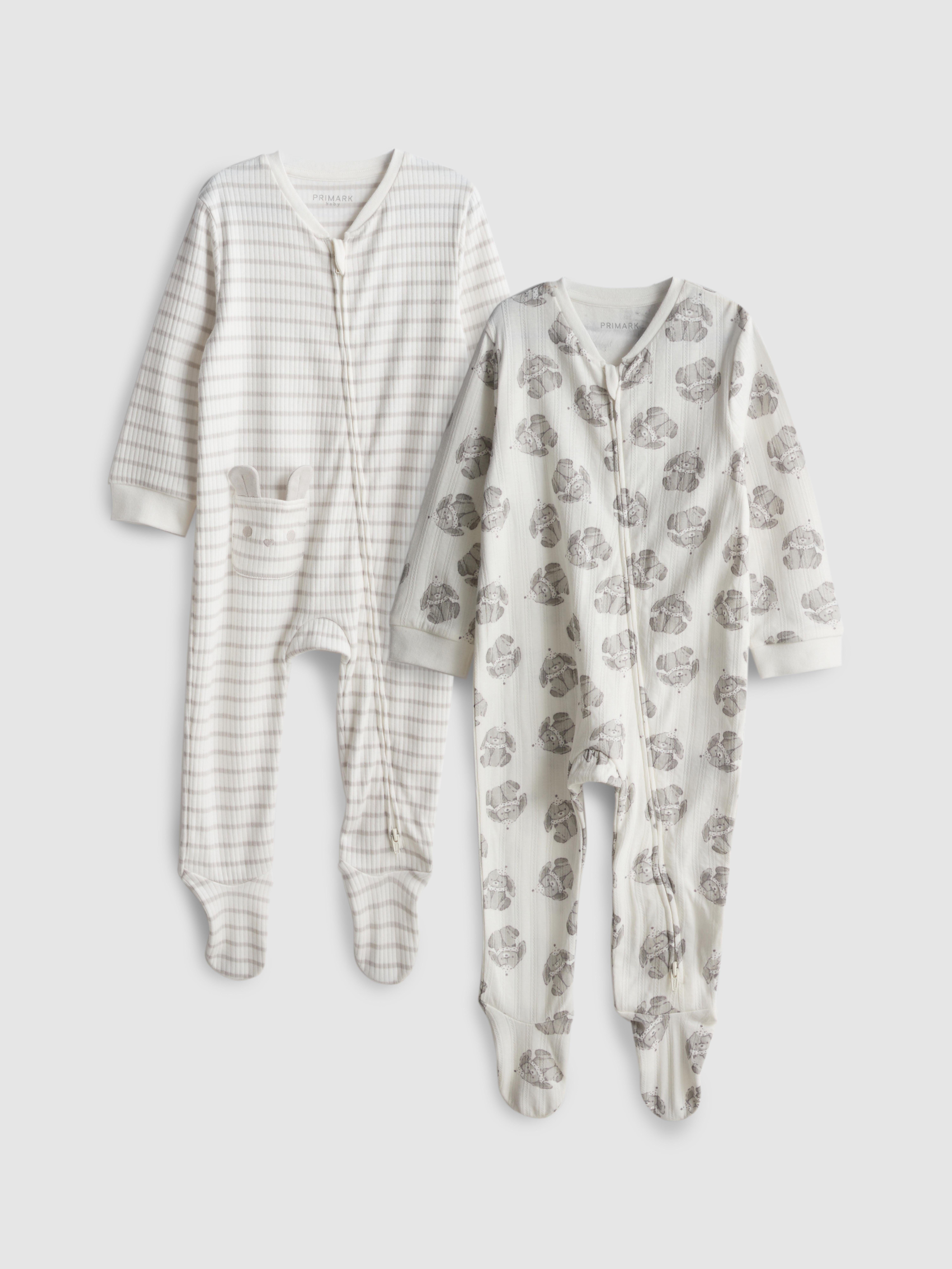 0-24mths | 2pk Pure Cotton Zip-Up Bunny Graphic Pajama Onesies