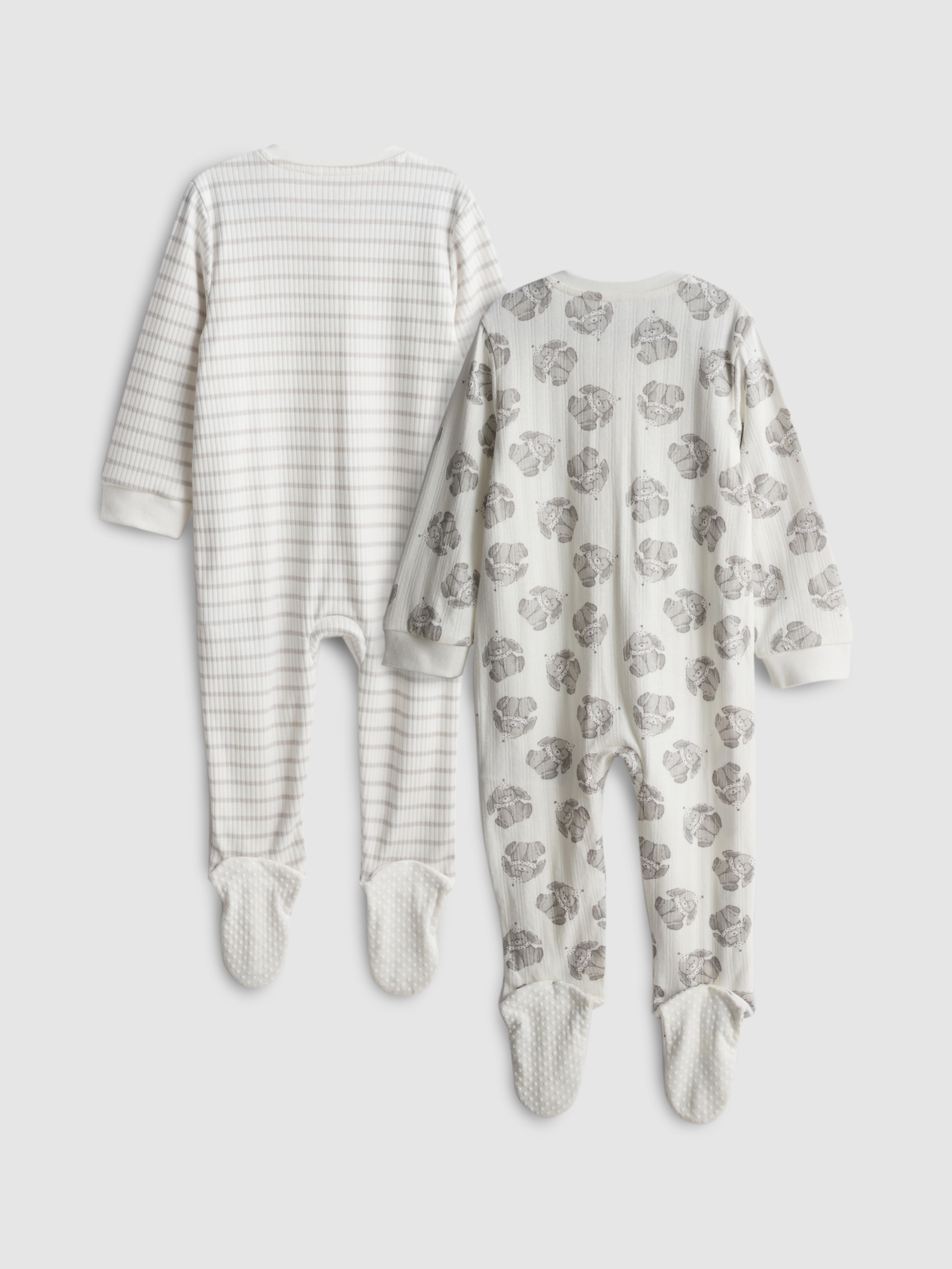 0-24mths | 2pk Pure Cotton Zip-Up Bunny Graphic Pajama Onesies