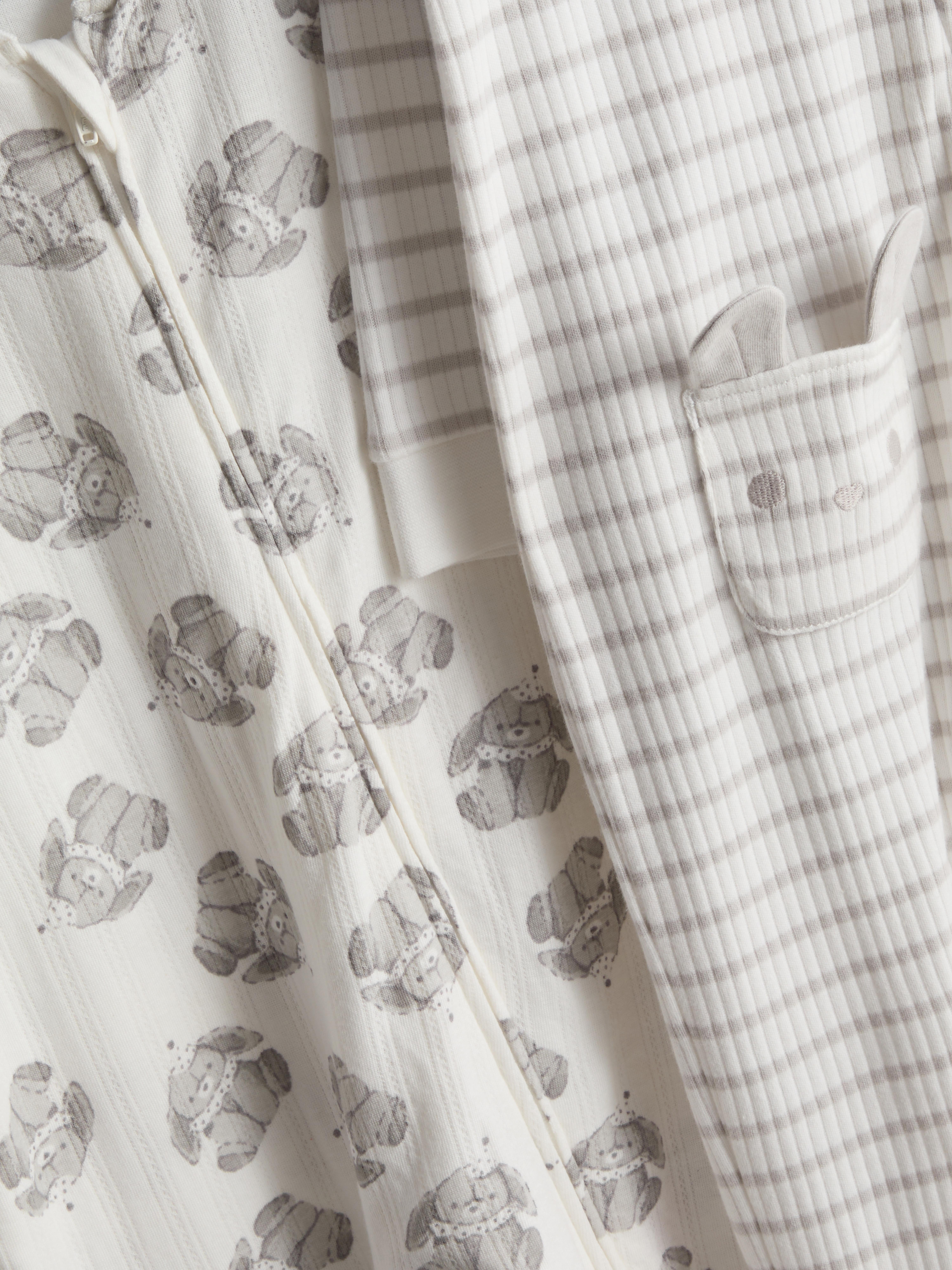 0-24mths | 2pk Pure Cotton Zip-Up Bunny Graphic Pajama Onesies