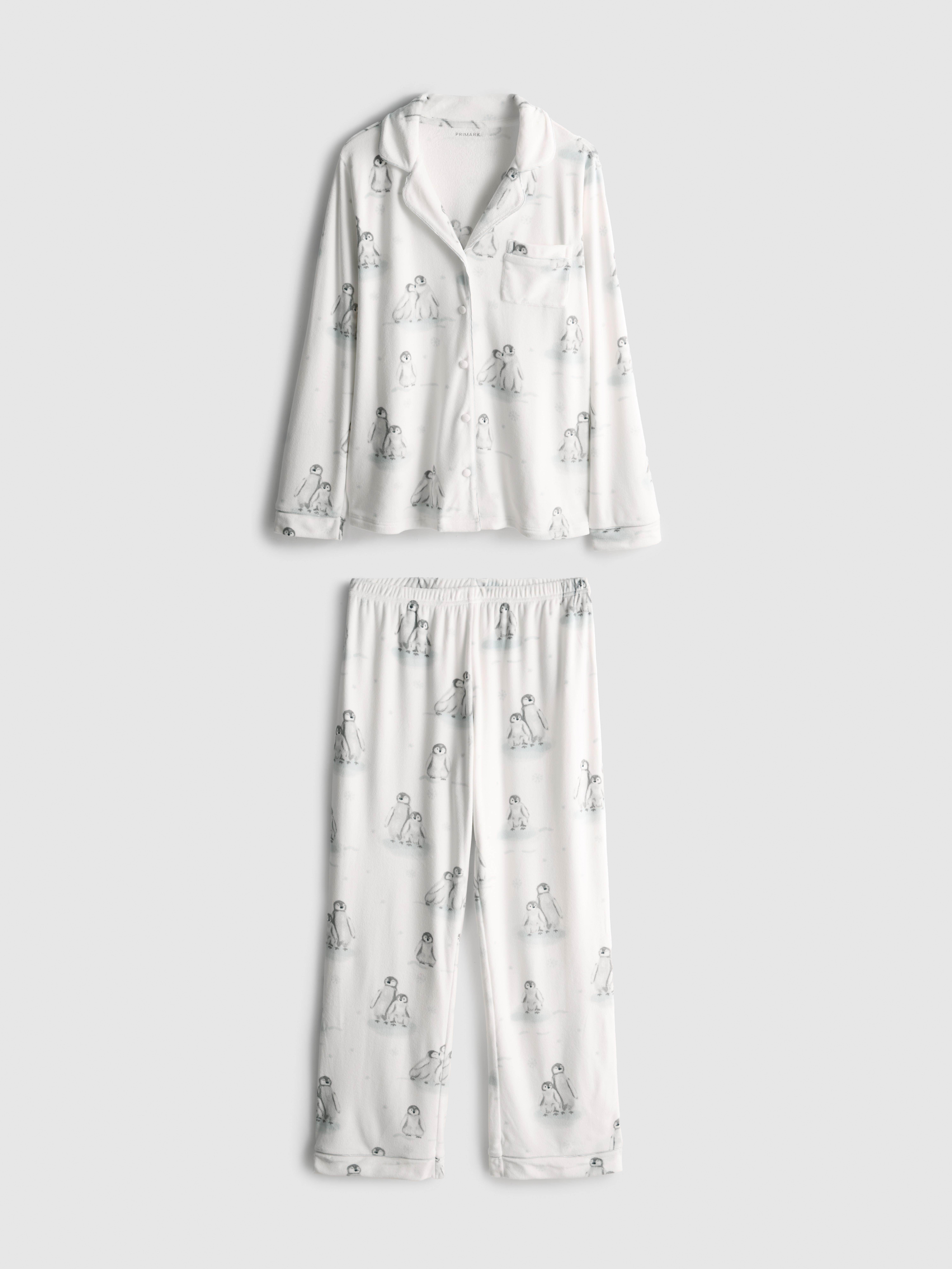 Plush Christmas Penguin Print Boyfriend Pajamas