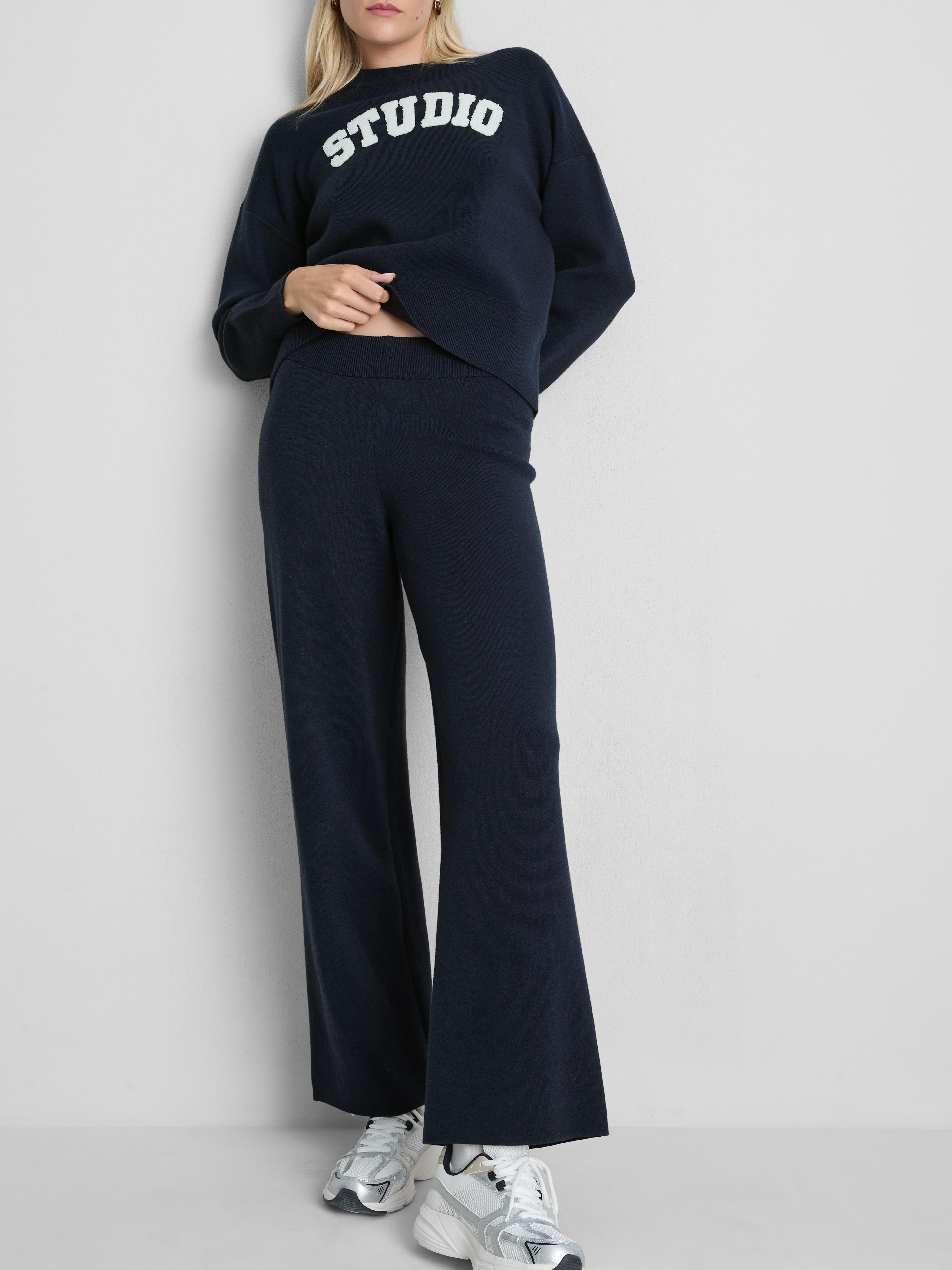 Leggings de pernera ancha en punto compacto Azul marino