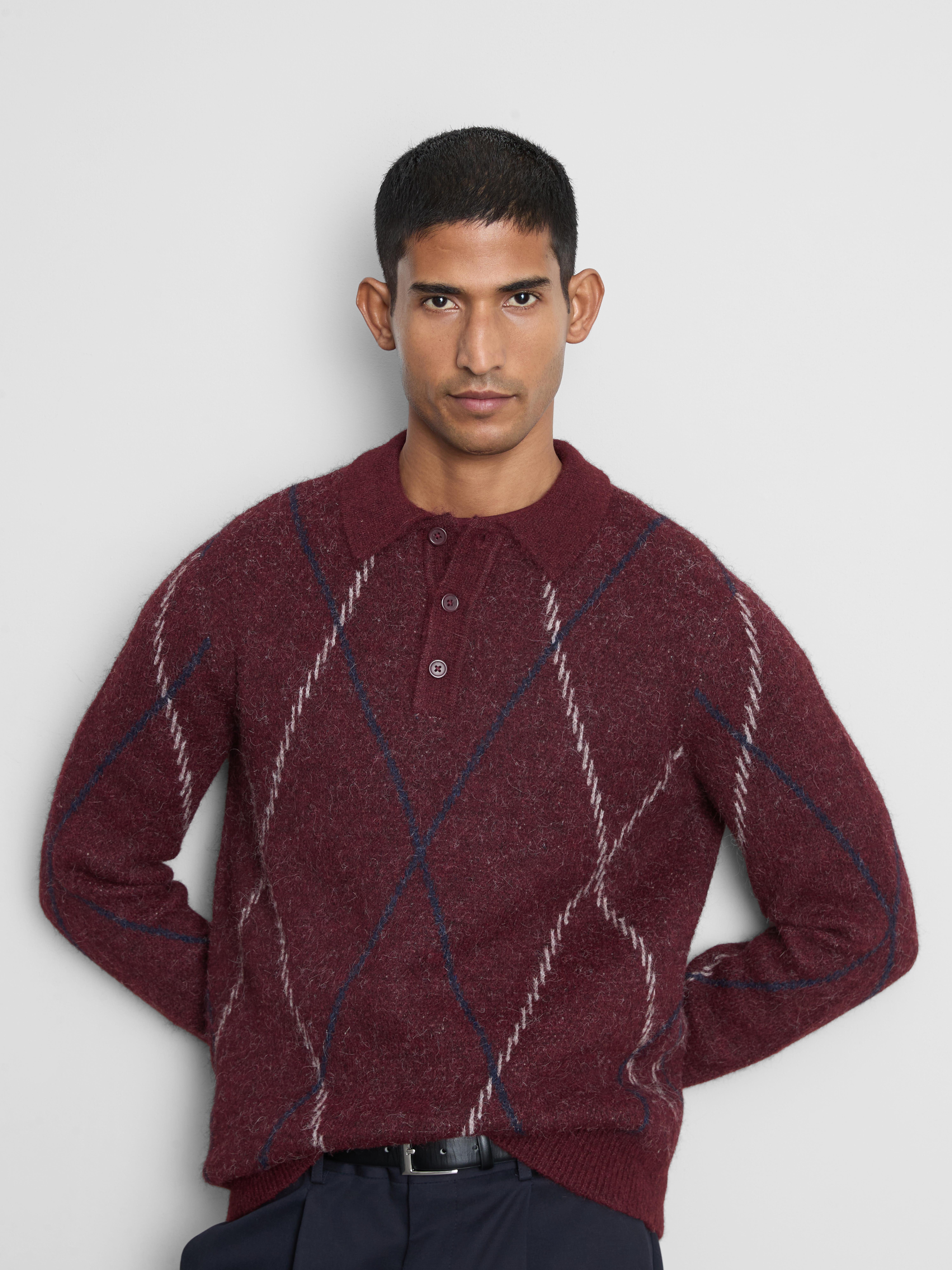 The Edit Argyle Knit Polo Sweater