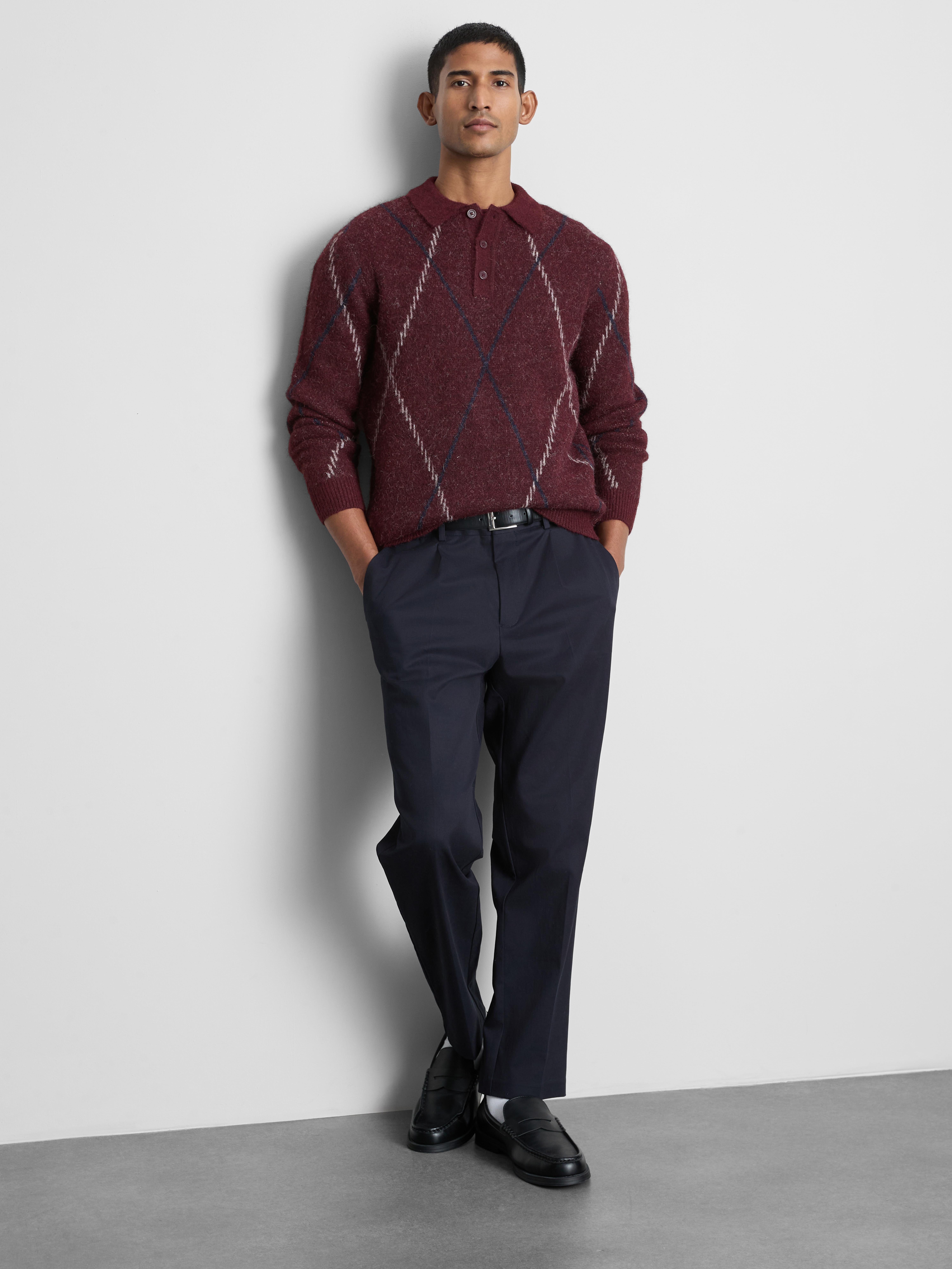 The Edit Argyle Knit Polo Sweater