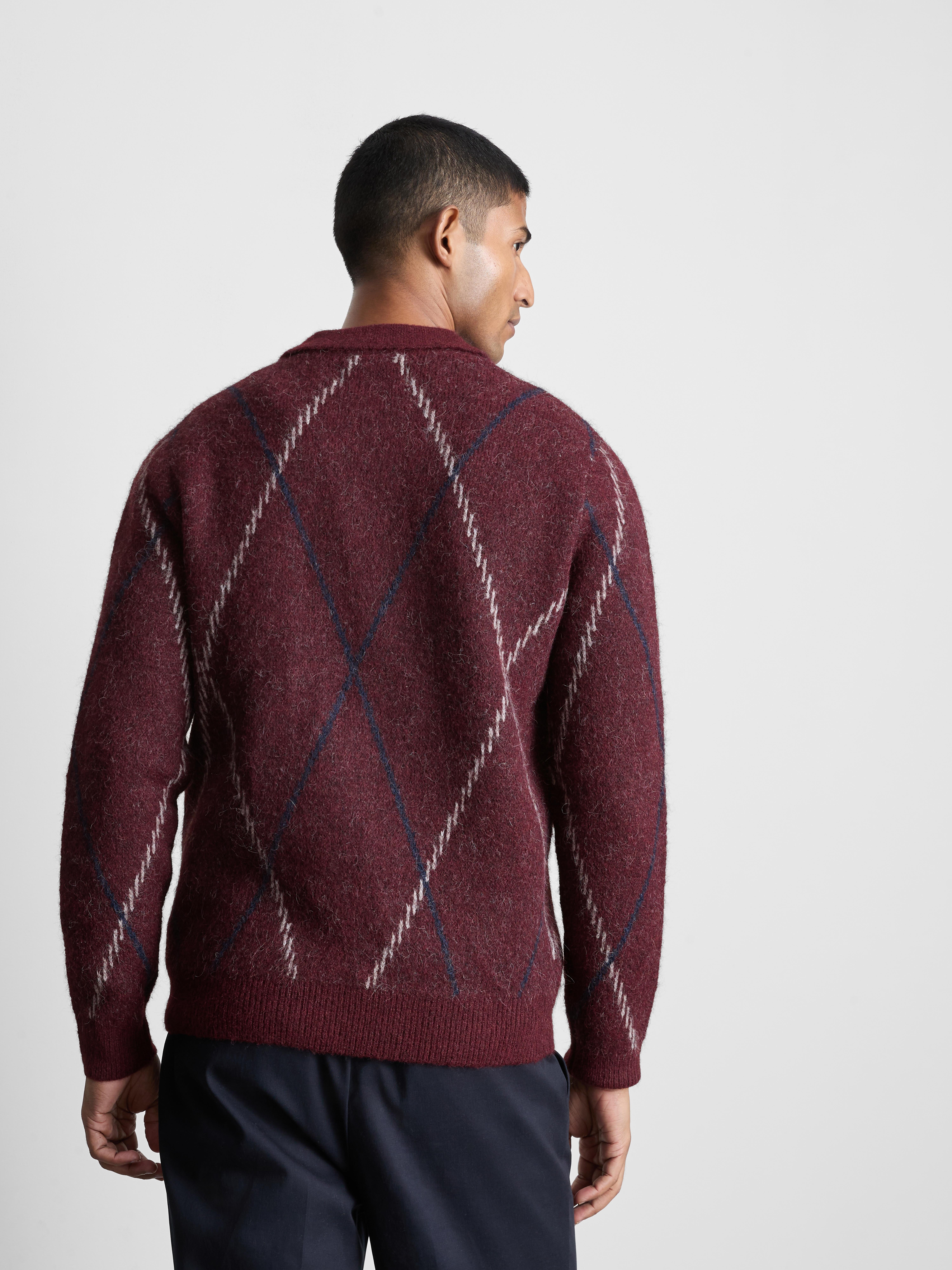 The Edit Argyle Knit Polo Sweater