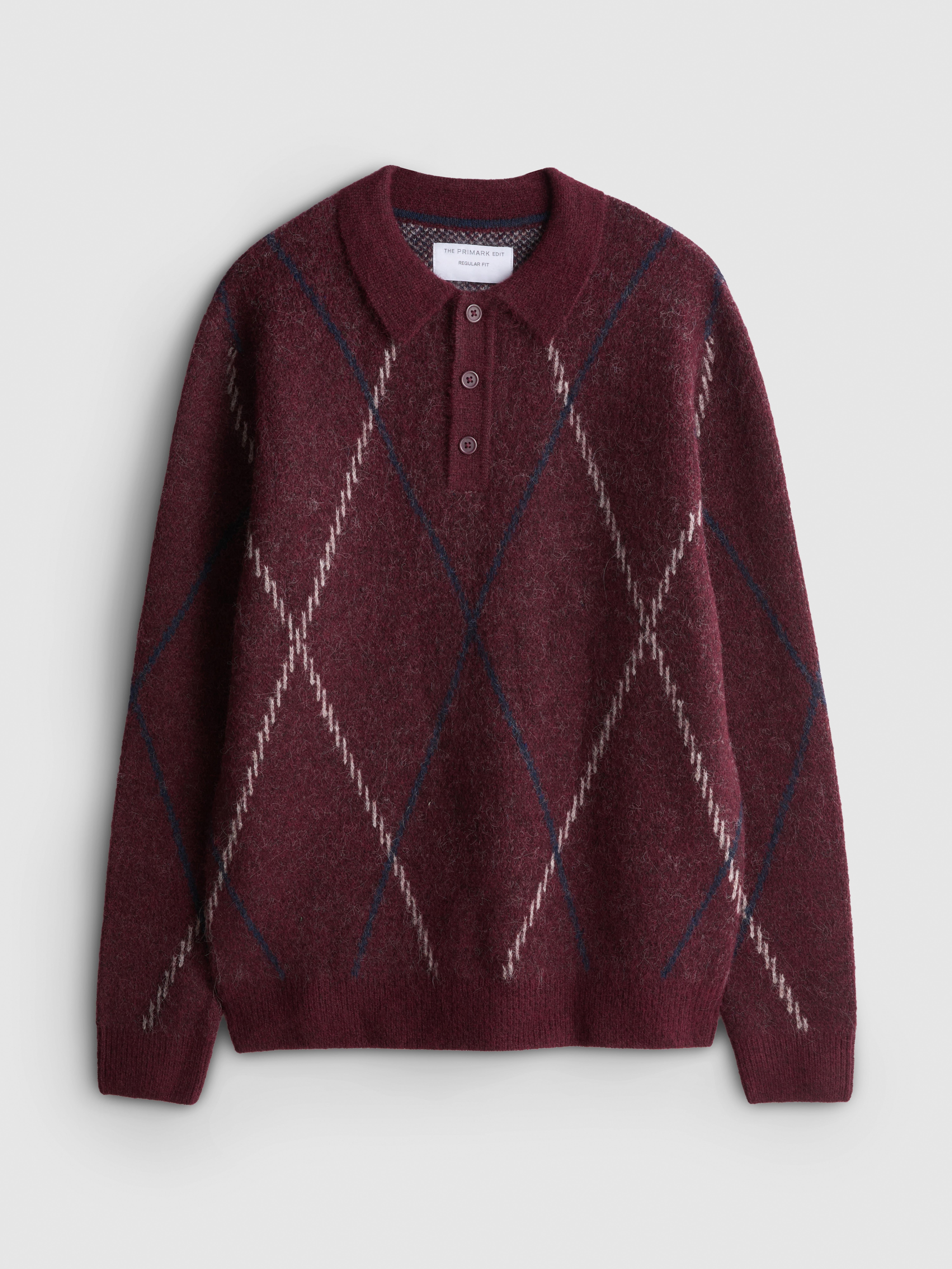 The Edit Argyle Knit Polo Sweater