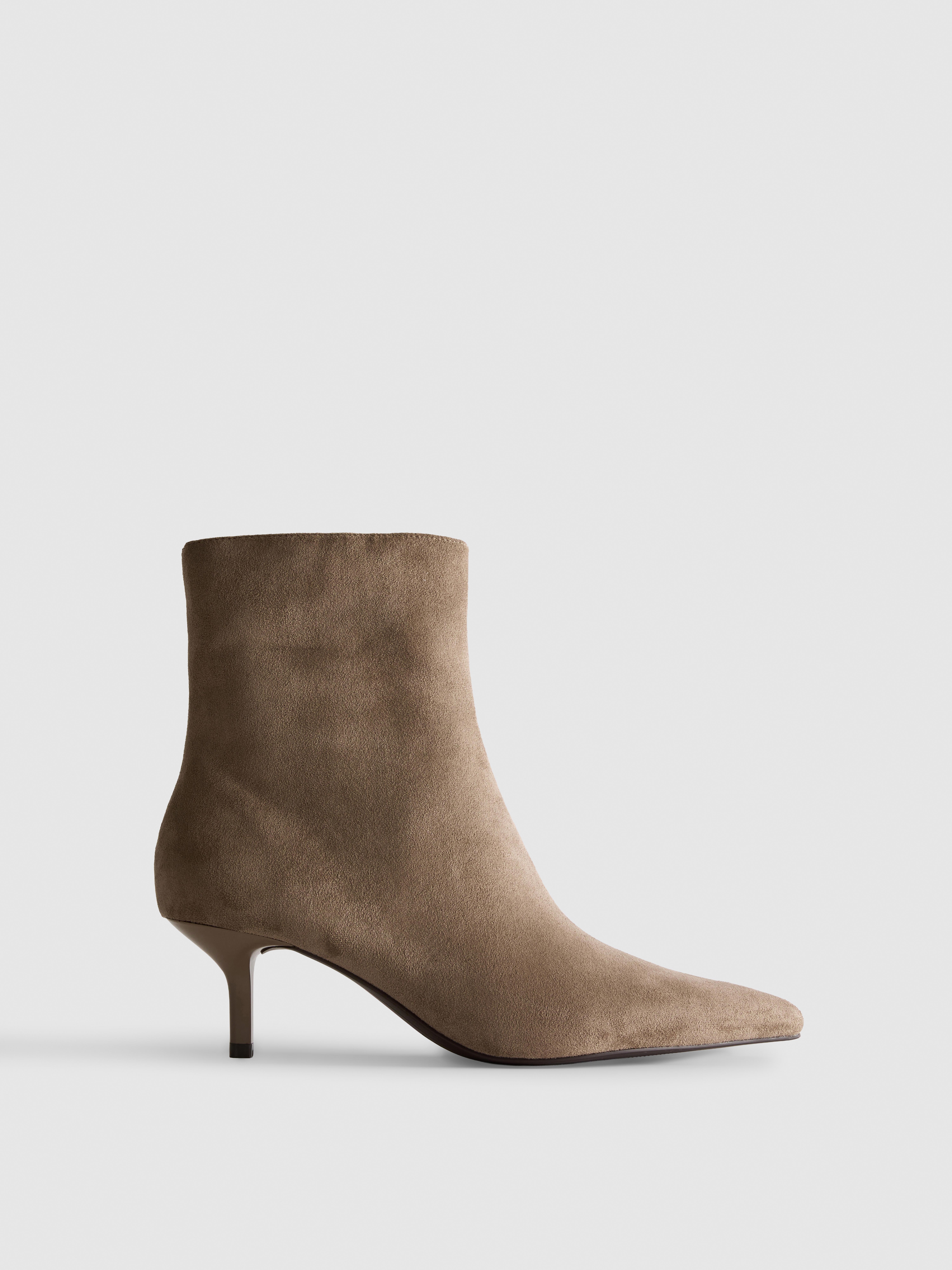 Faux Suede Pointed Kitten Heel Ankle Boots