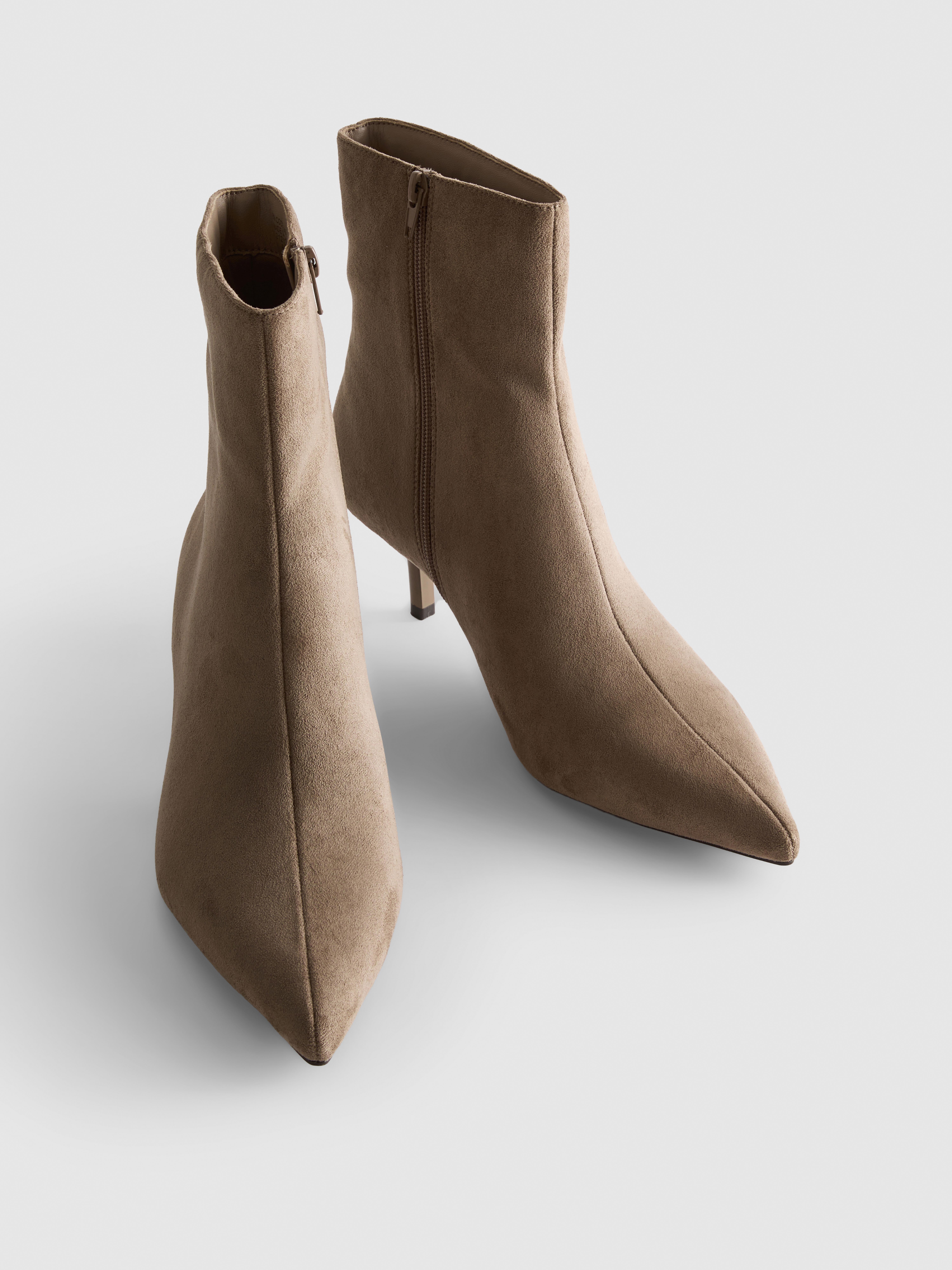 Faux Suede Pointed Kitten Heel Ankle Boots