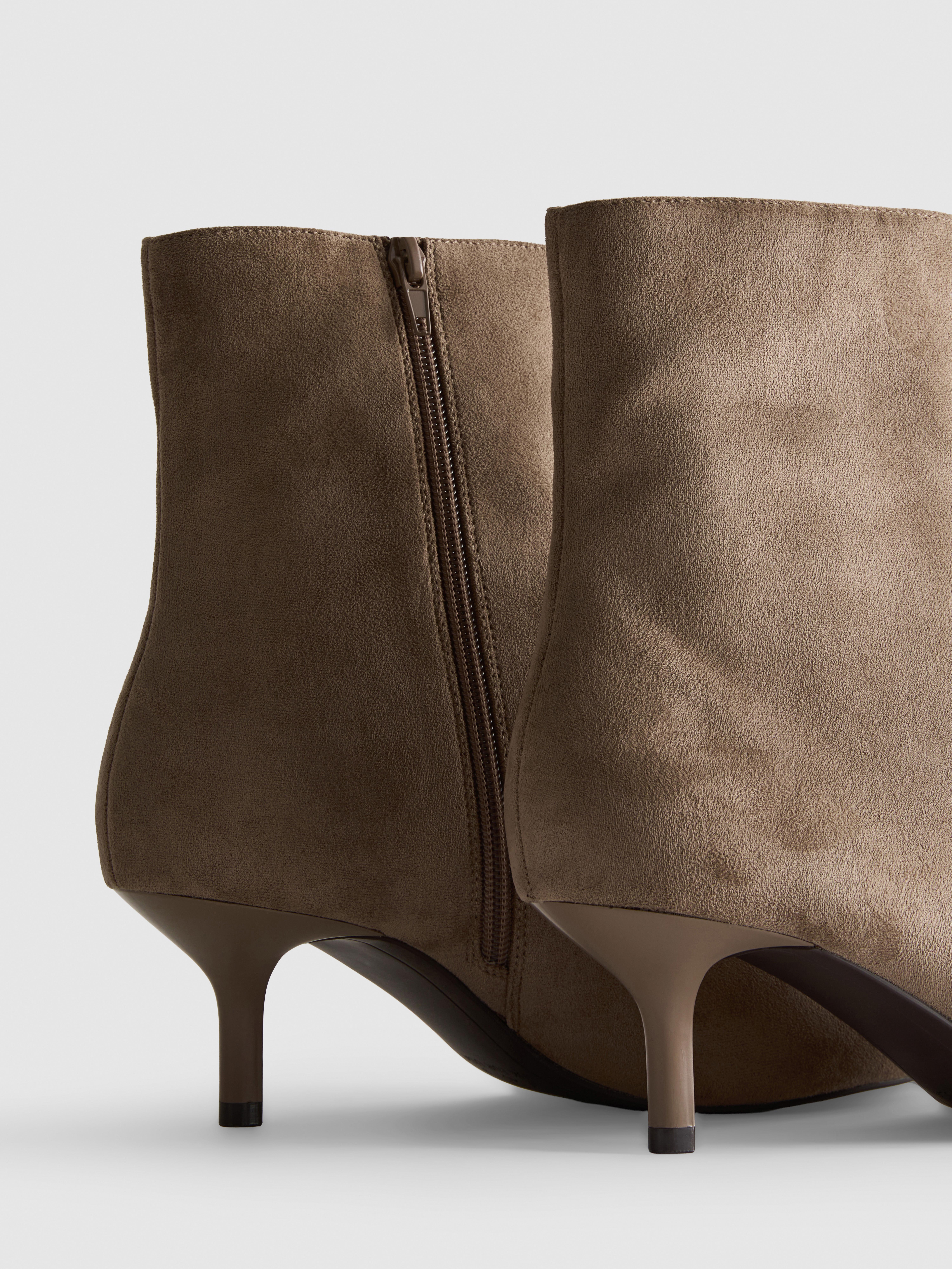 Faux Suede Pointed Kitten Heel Ankle Boots