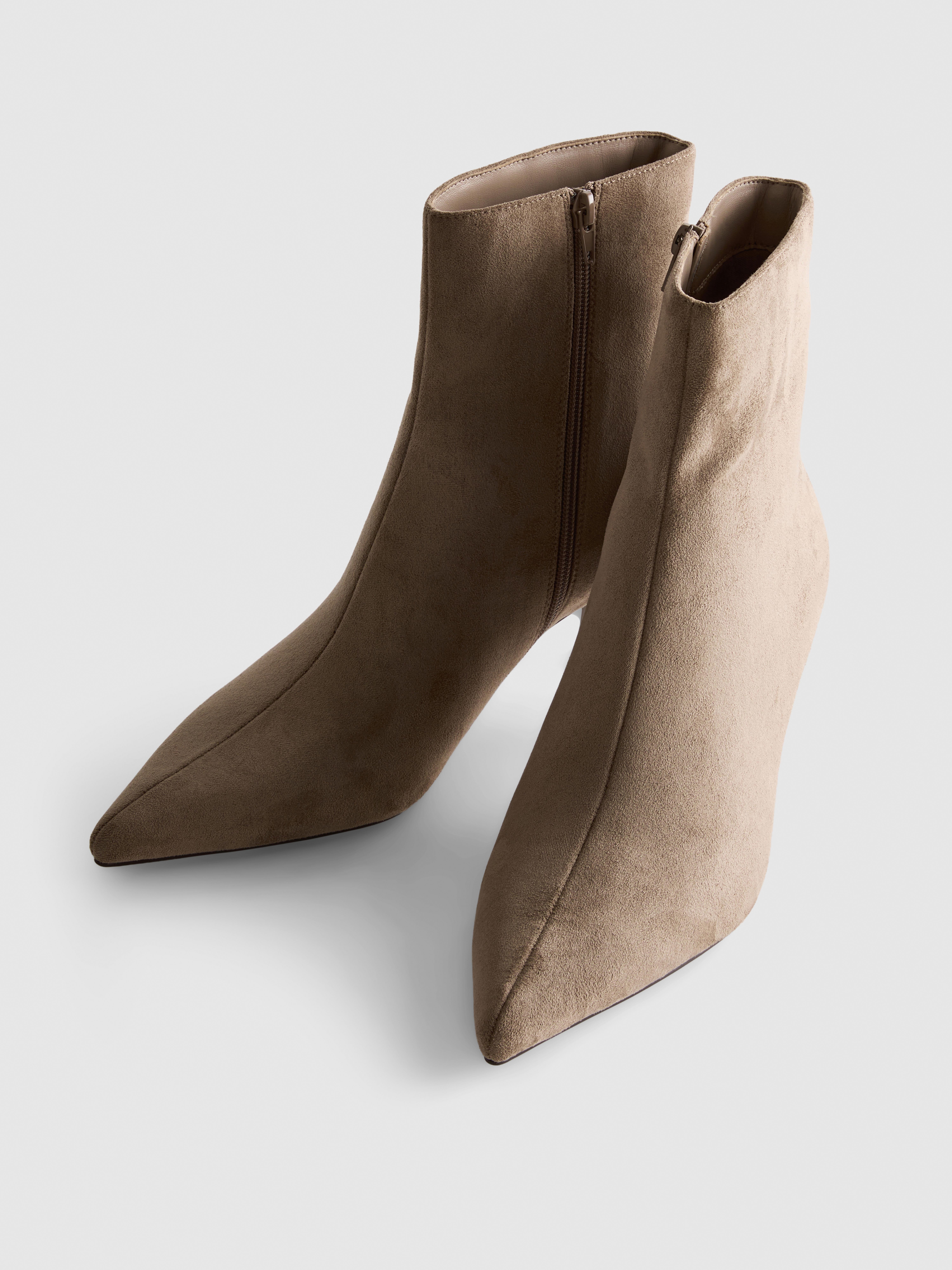 Faux Suede Pointed Kitten Heel Ankle Boots