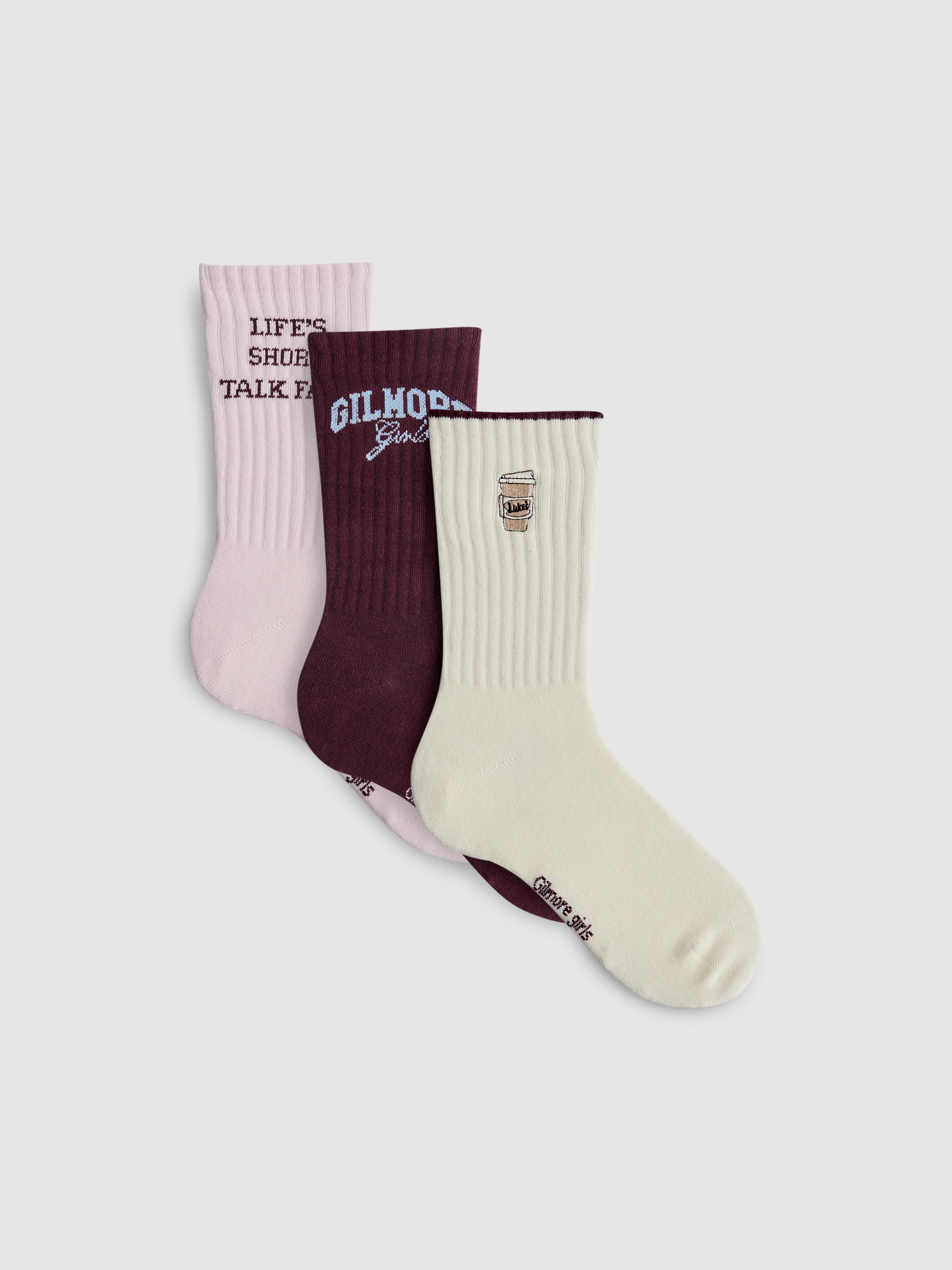 3pk Gilmore Girls Cotton Blend Crew Socks