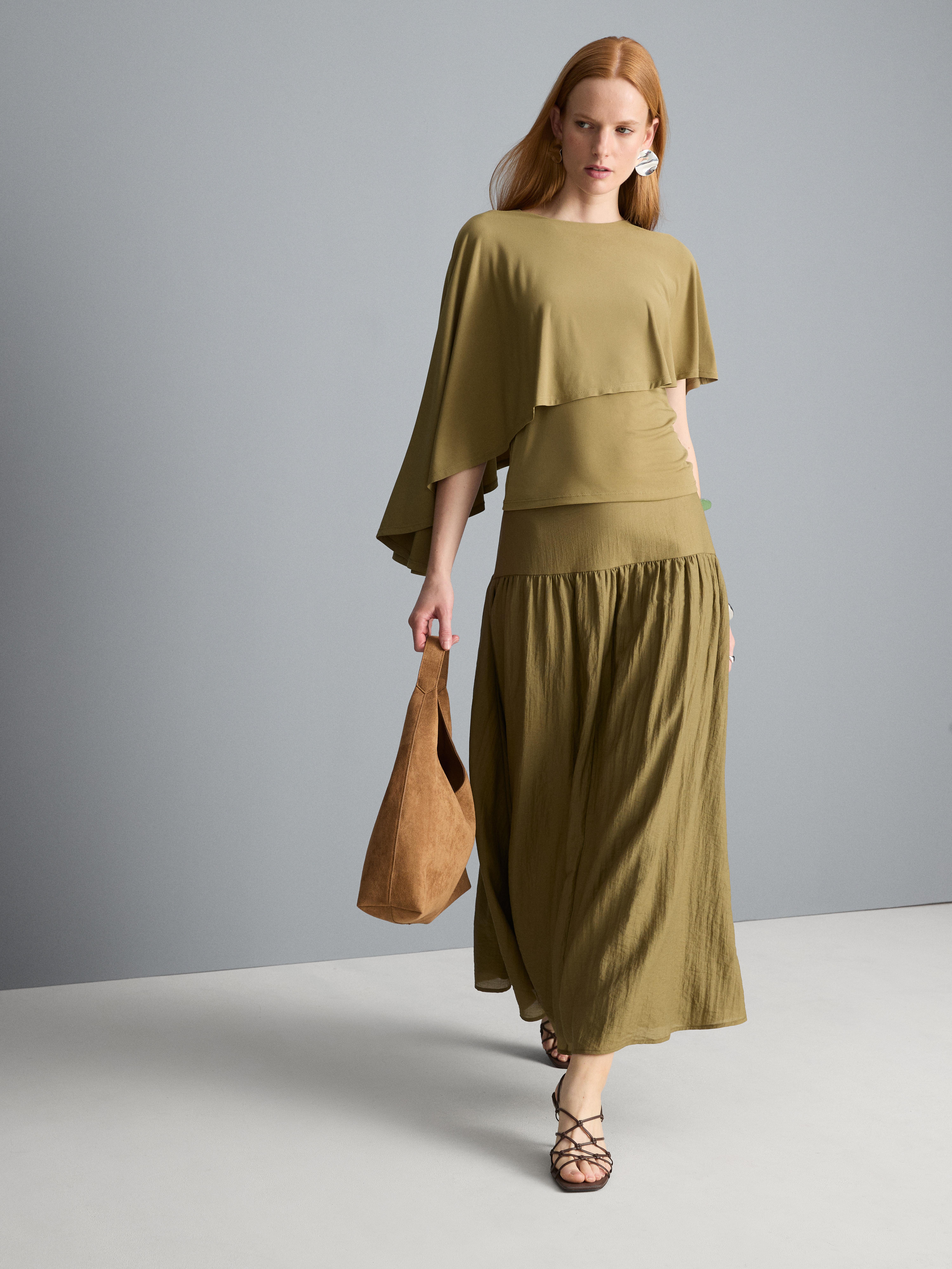 Asymmetric Jersey Cape Top