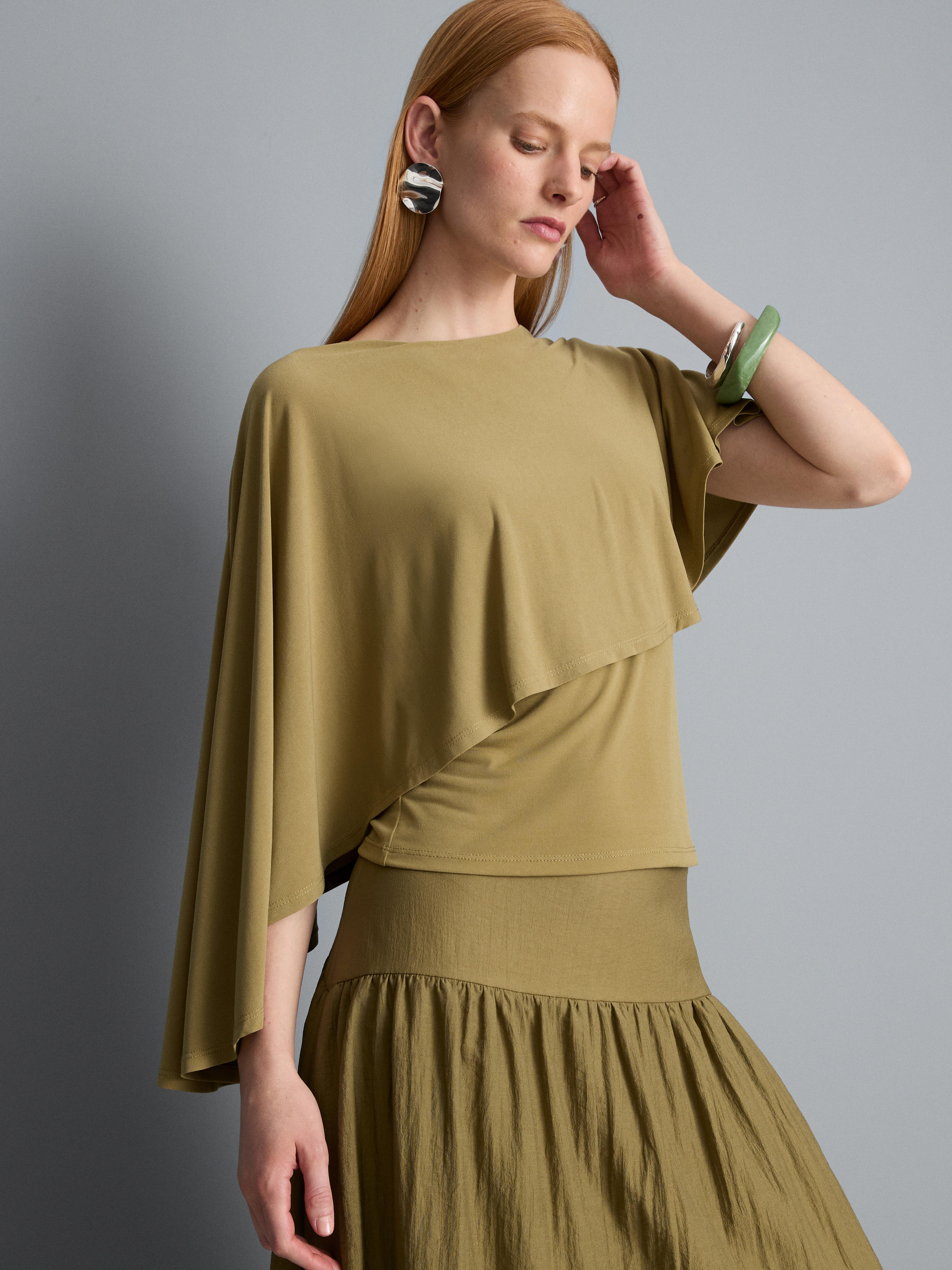 Asymmetric Jersey Cape Top