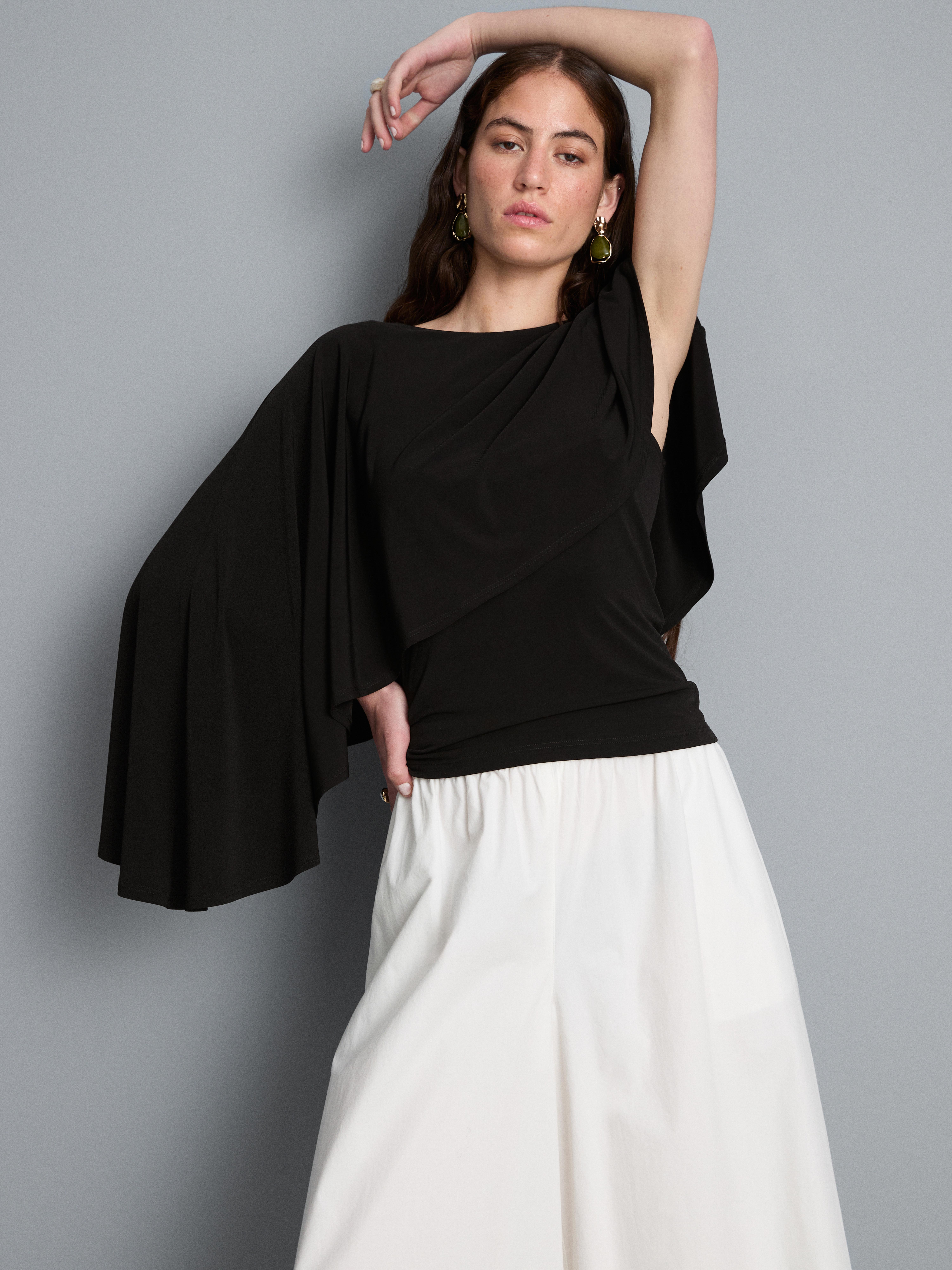 Asymmetric Jersey Cape Top