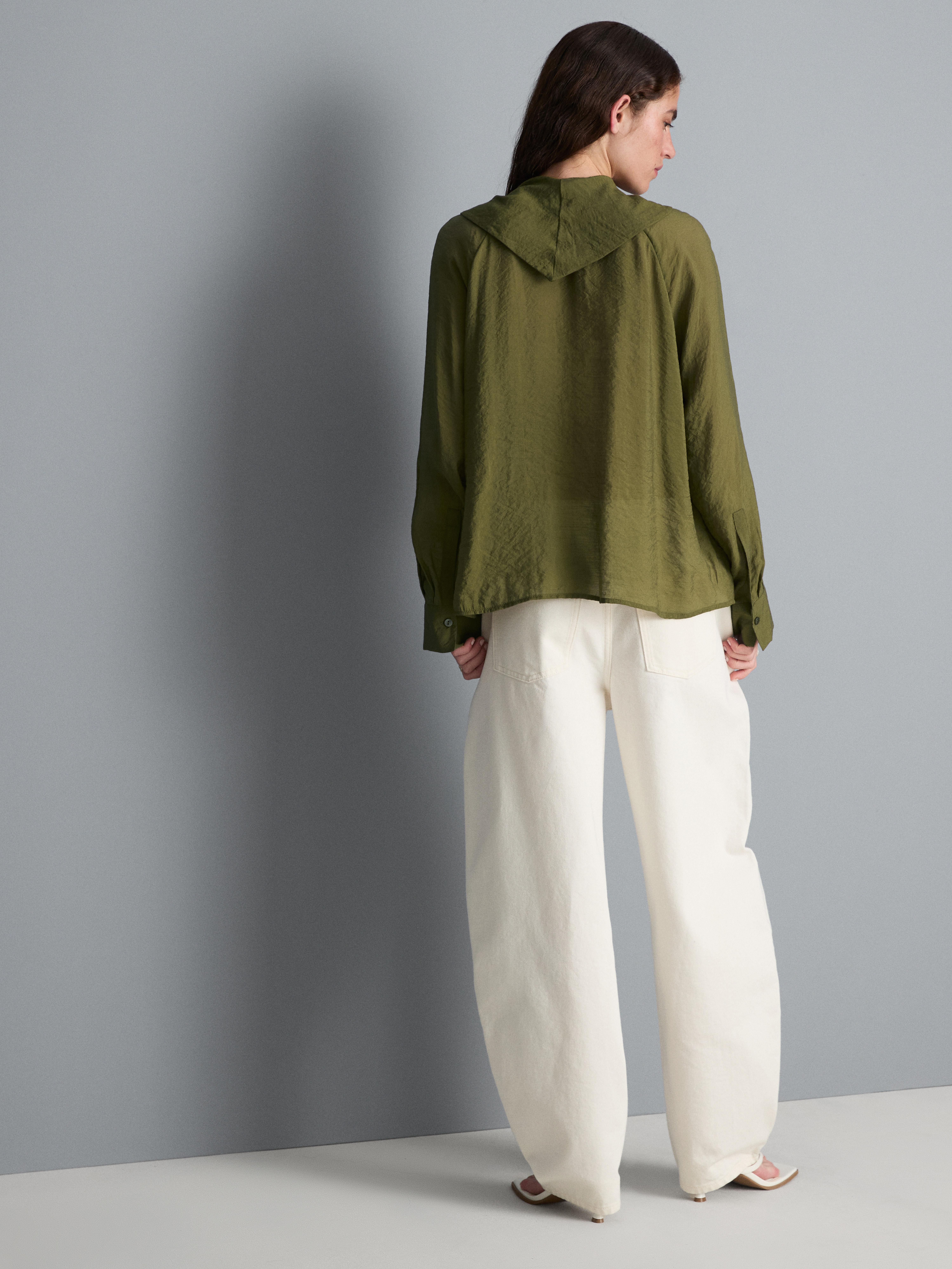 Semi-Sheer Tie Neck Blouse