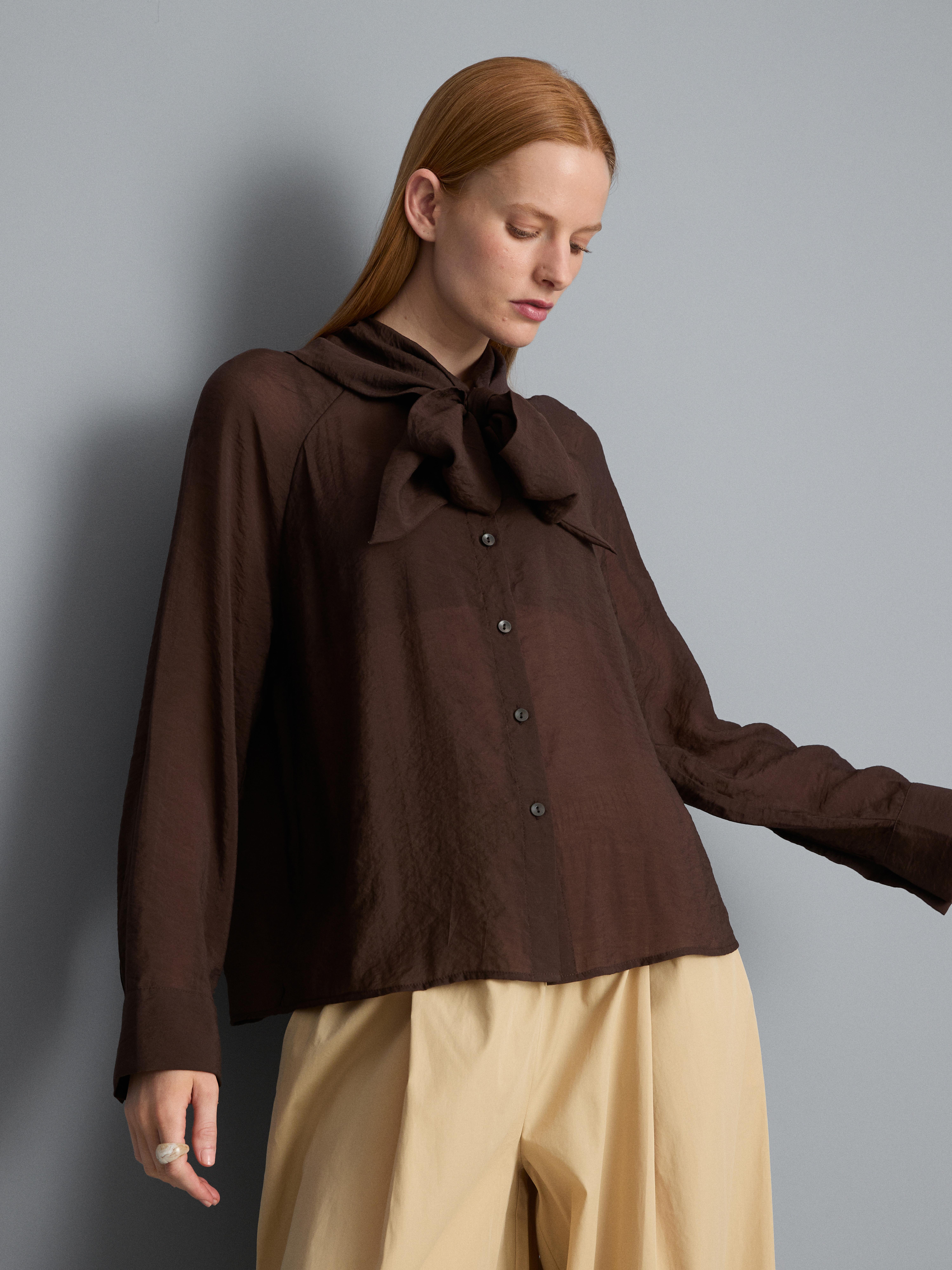 Semi-Sheer Tie Neck Blouse