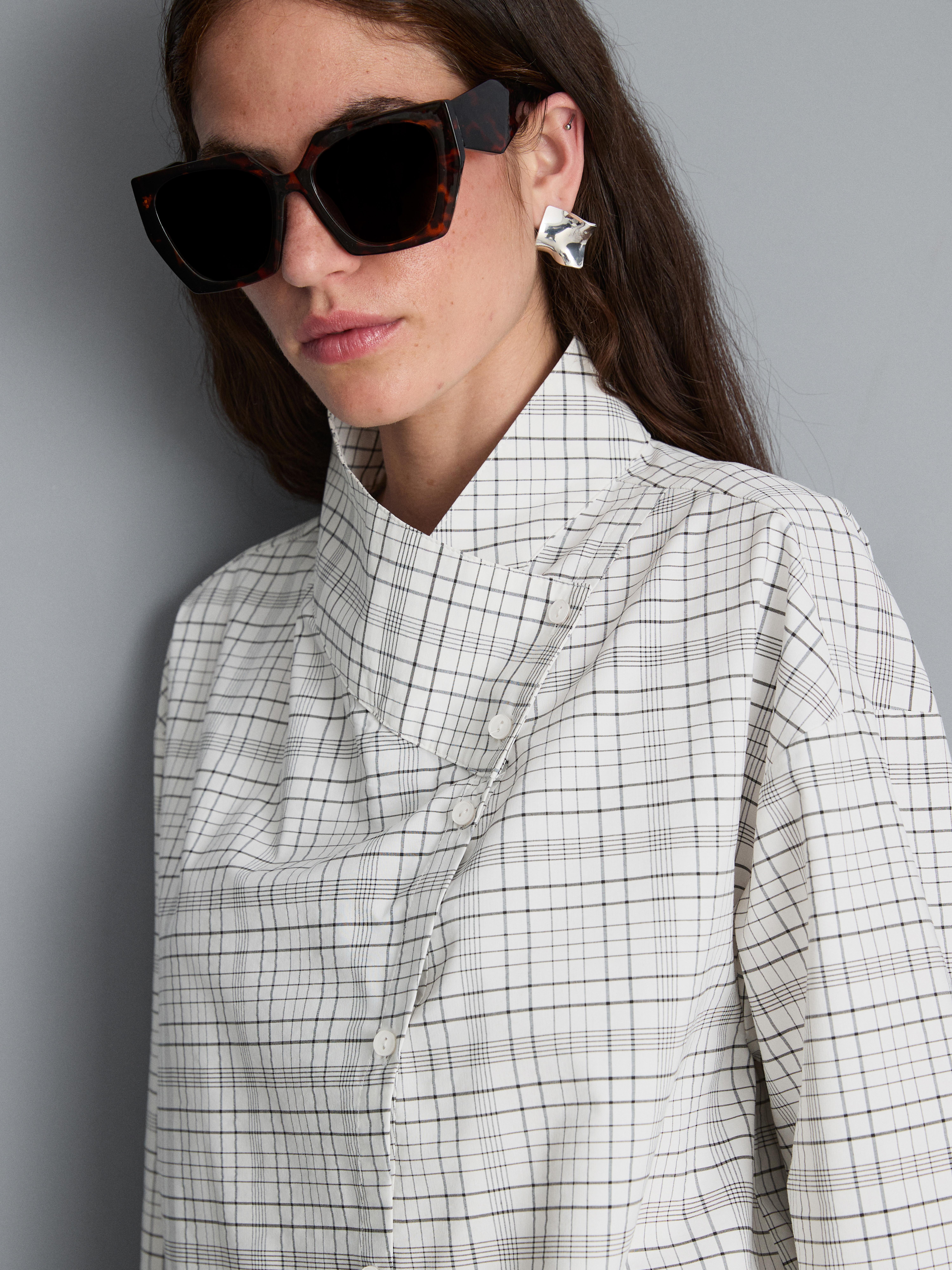 Cotton Rich Check High Neck Blouse