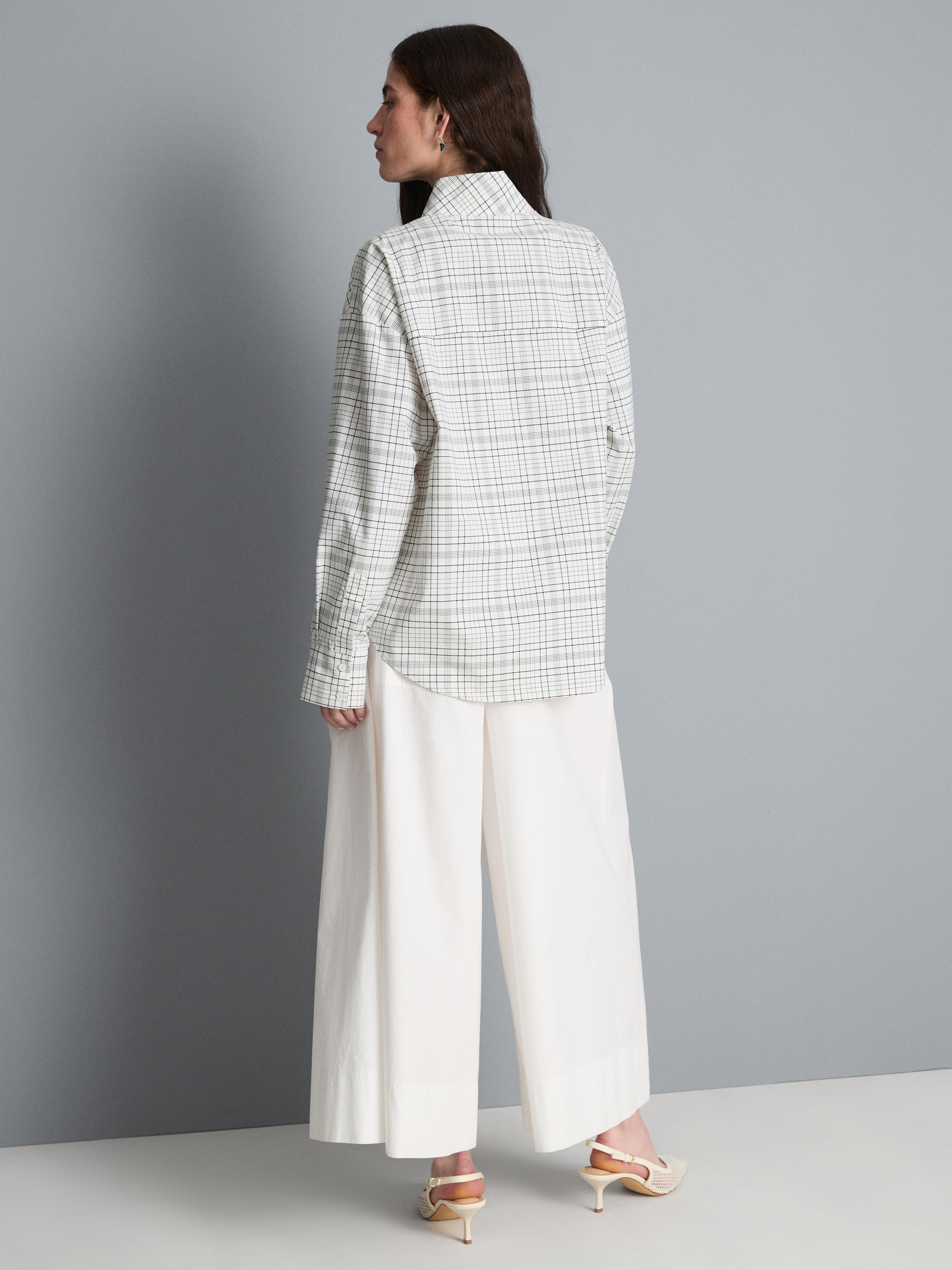 Cotton Rich Check High Neck Blouse