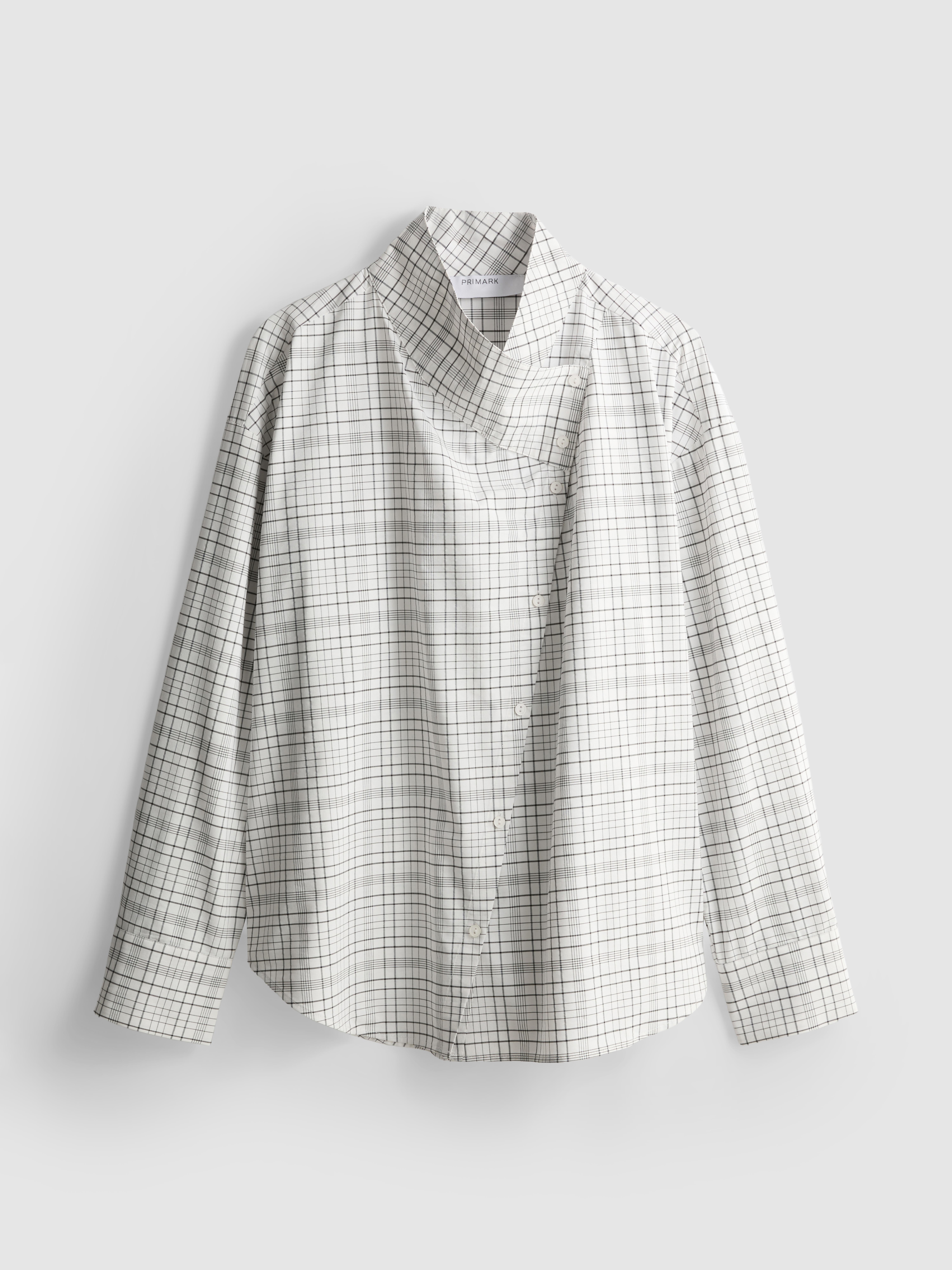 Cotton Rich Check High Neck Blouse