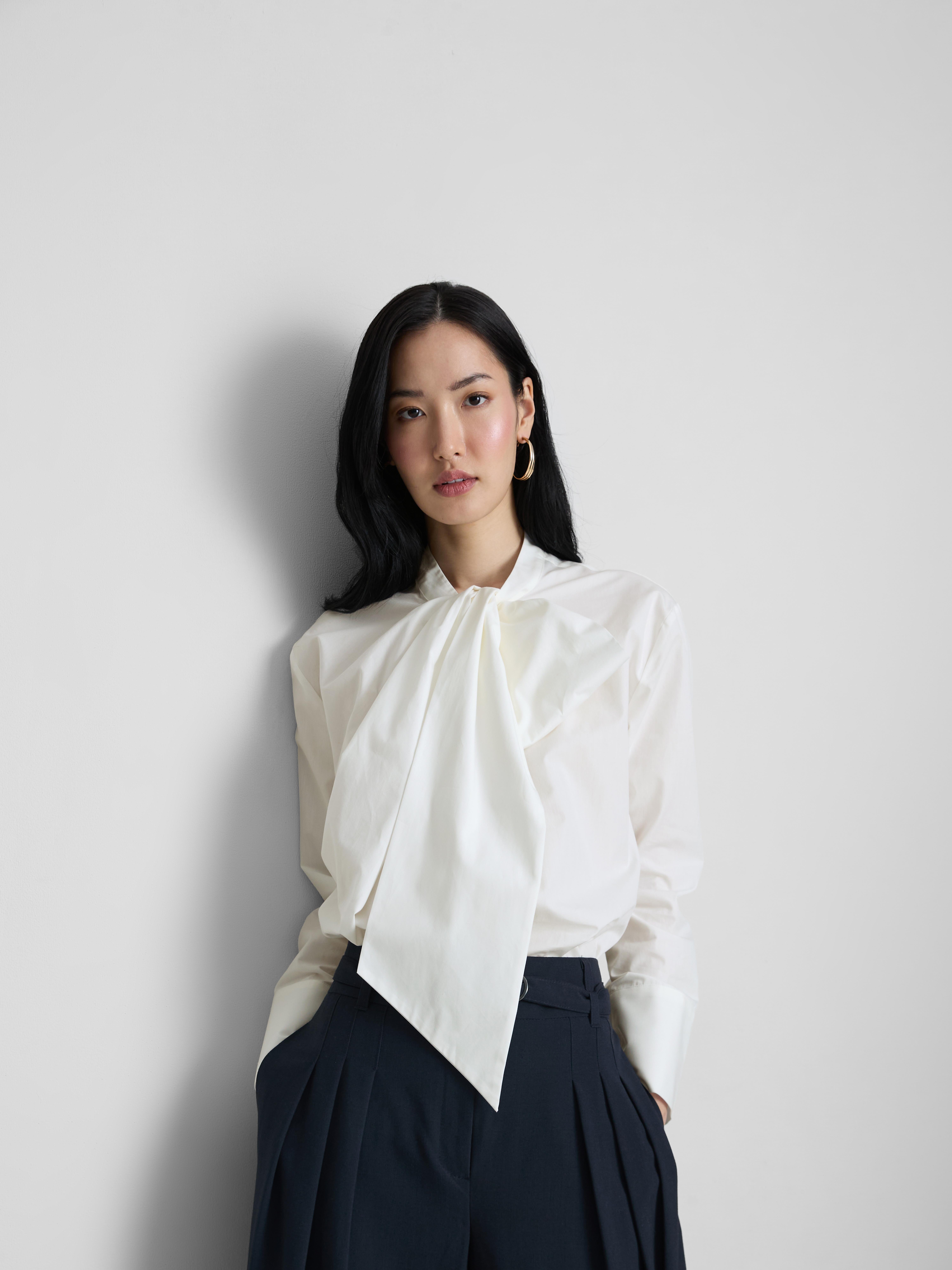 The Edit Cotton Tie Neck Blouse