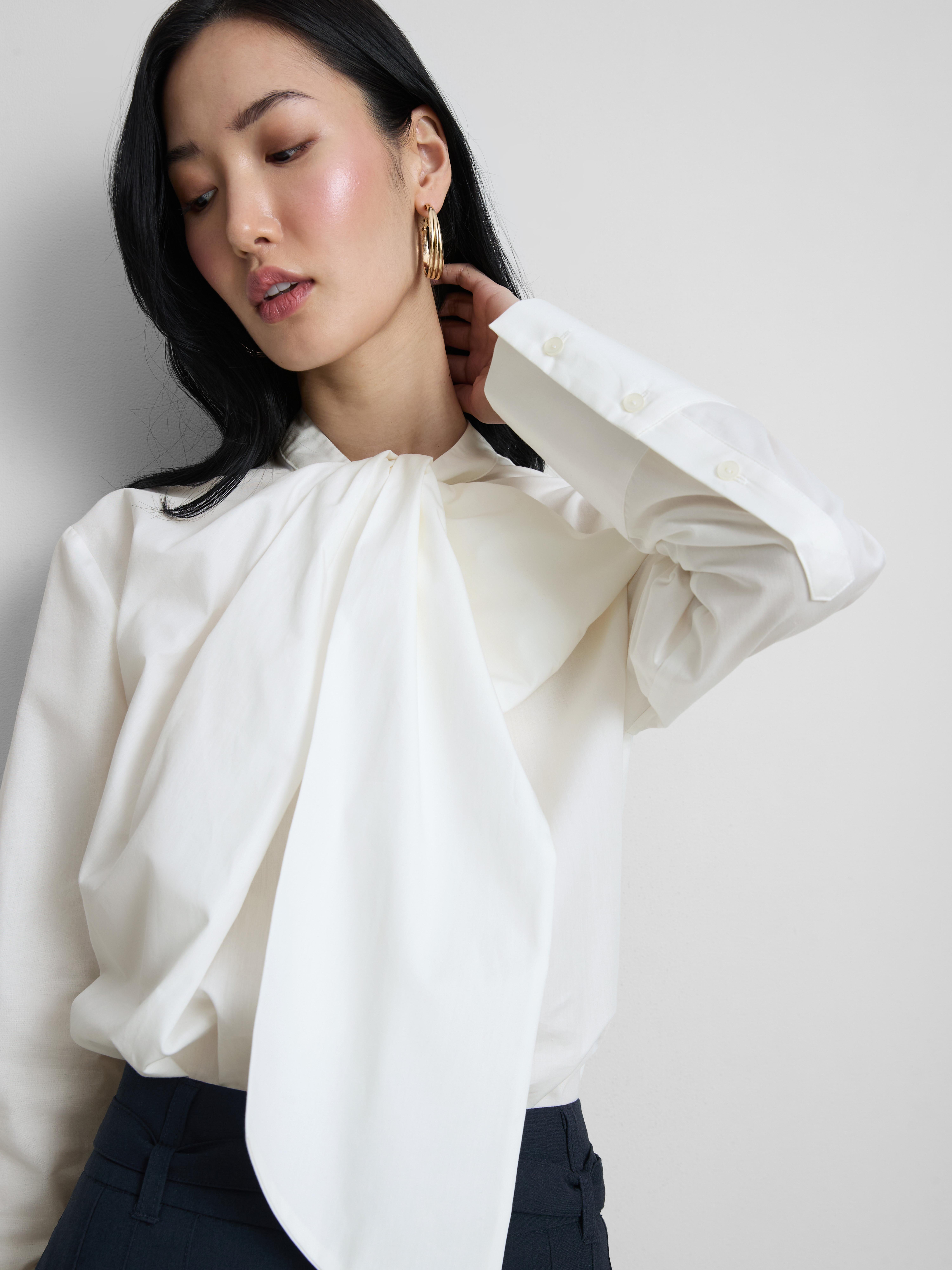 The Edit Cotton Tie Neck Blouse