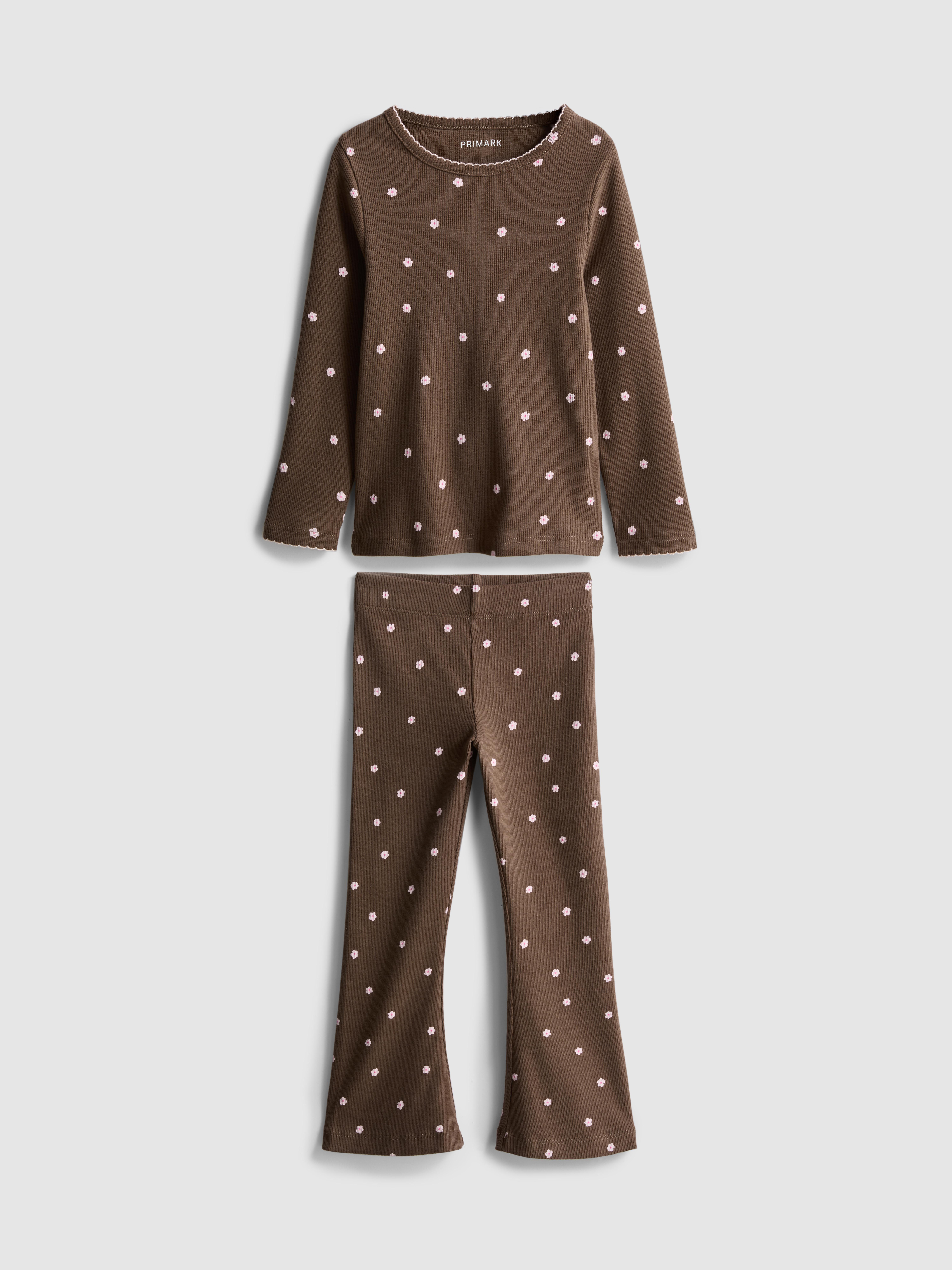 1-9yrs | Ribbed Long Sleeve T-Shirt and Flare Leggings Set Brown