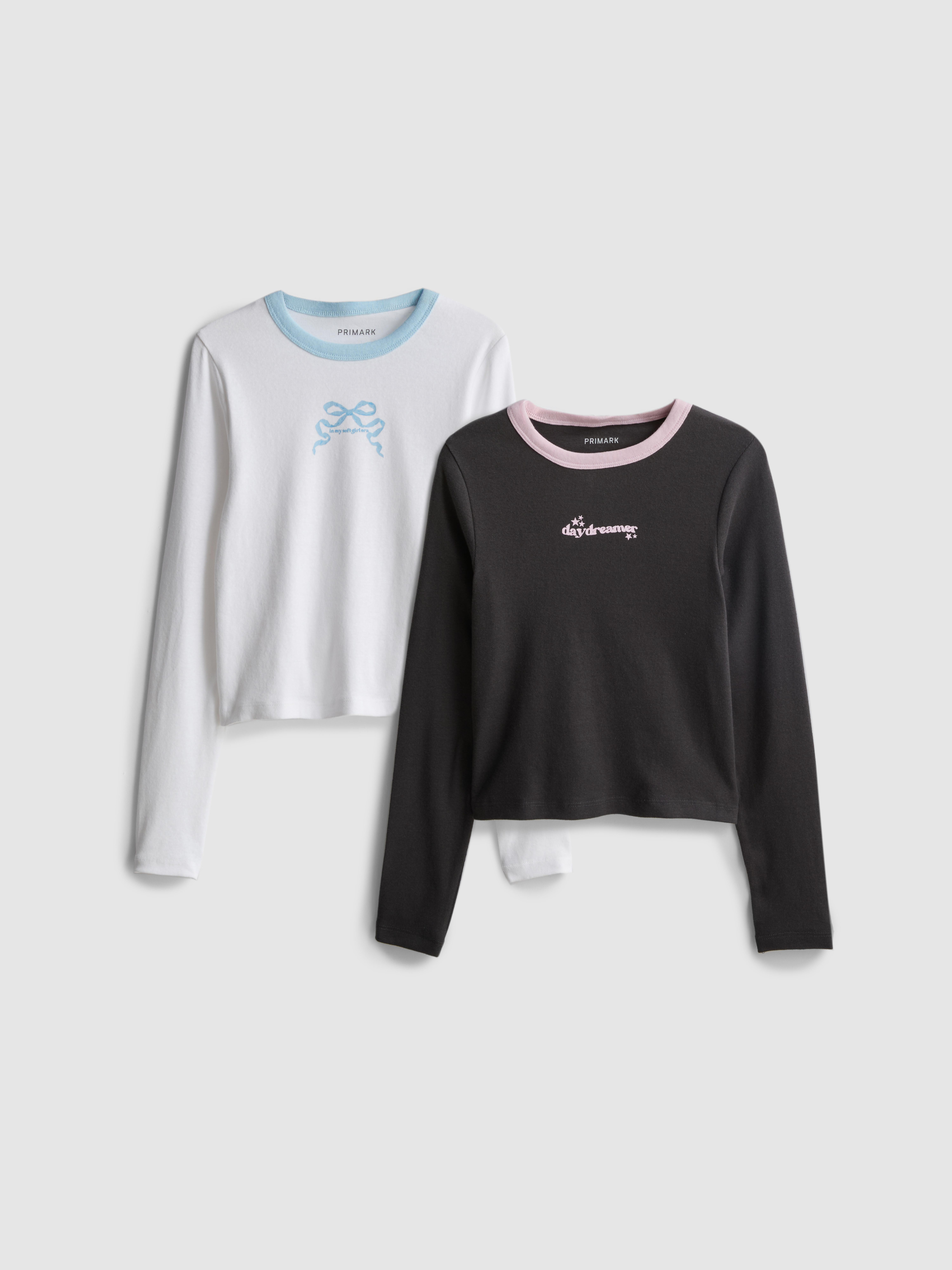 7-15yrs | 2pk Cotton Rich Long Sleeve Ringer T-Shirts