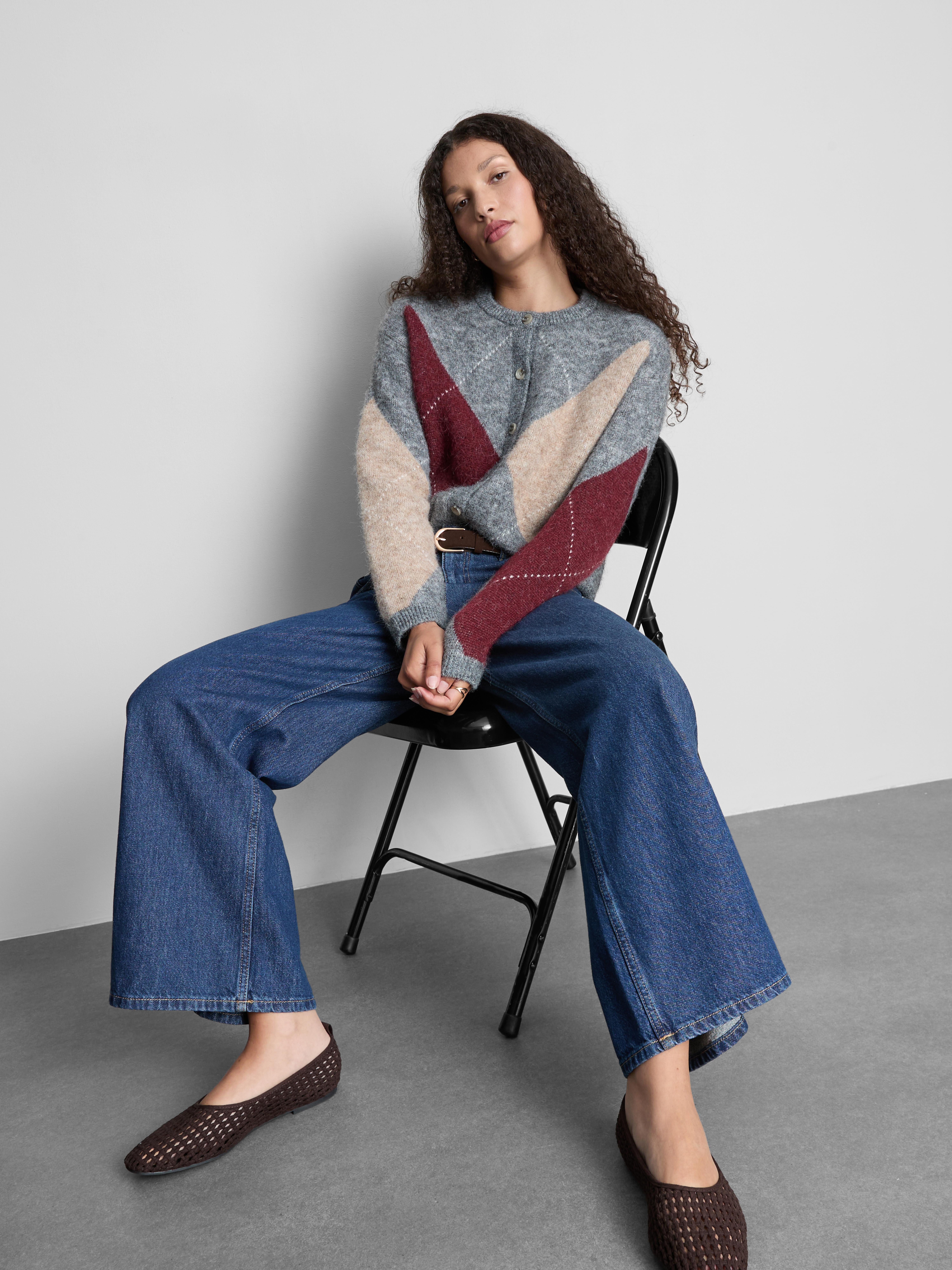 The Edit Argyle Button-Up Cardigan
