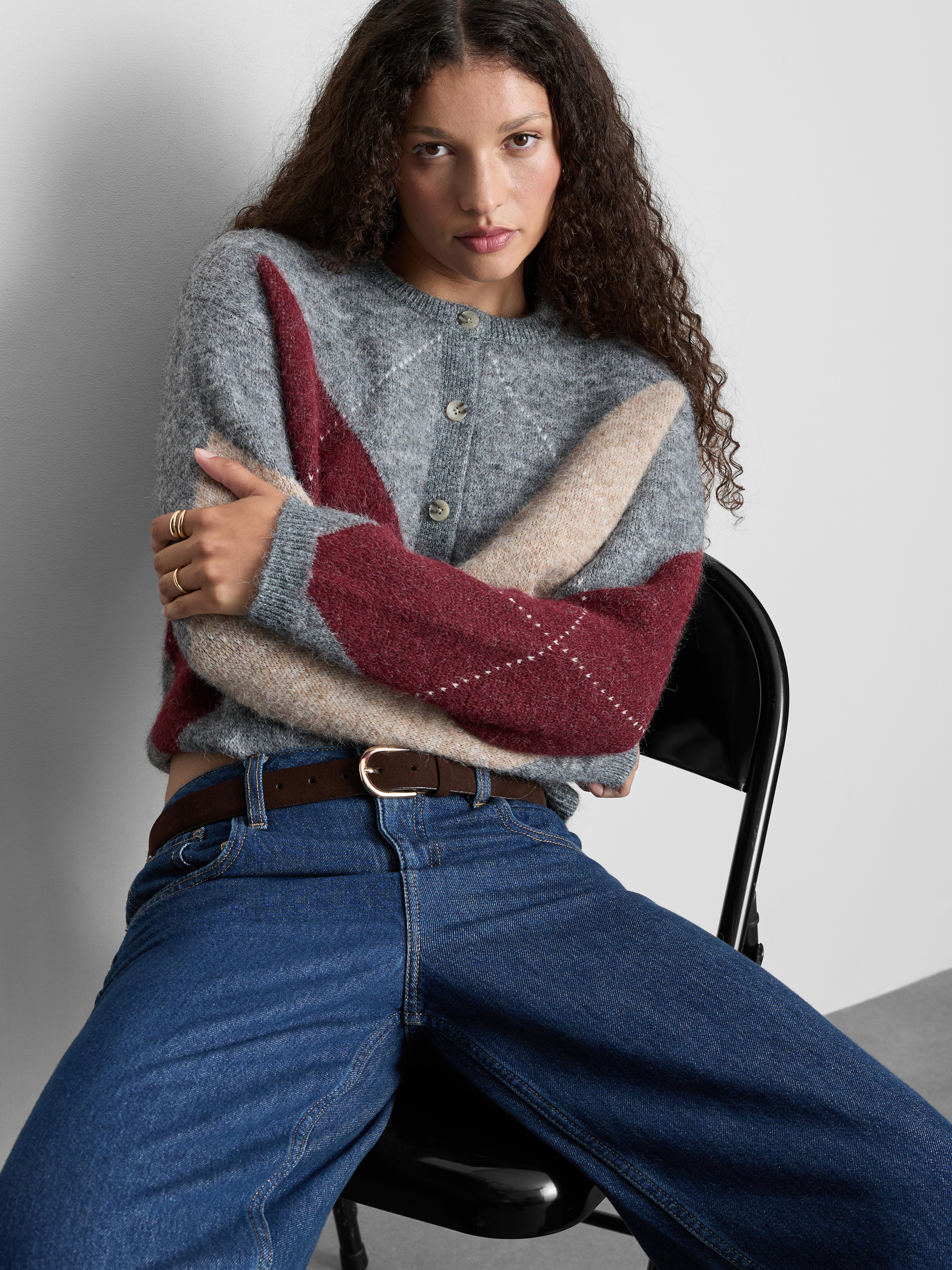 The Edit Argyle Button-Up Cardigan